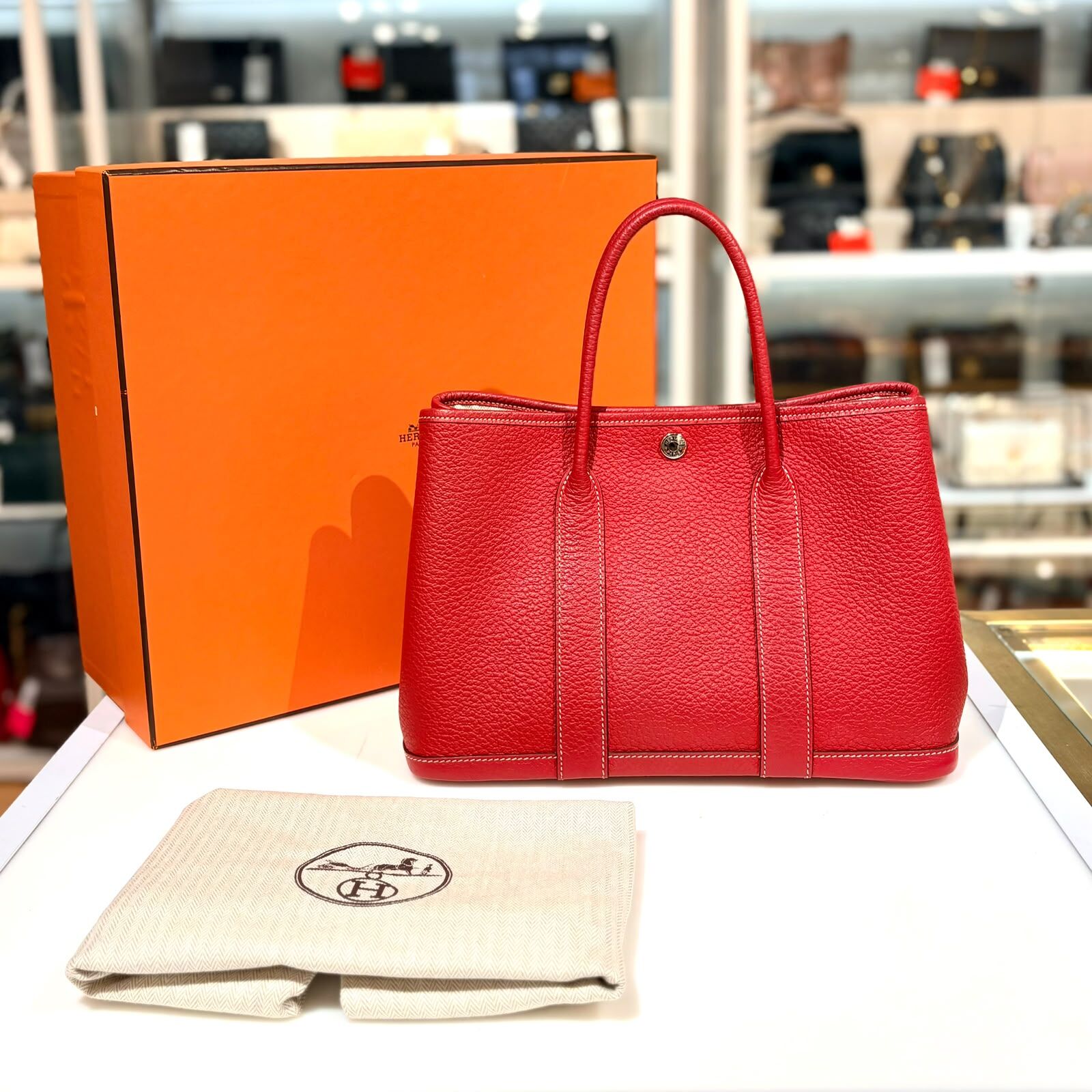 98%NEW二手HERMES GP30 石榴紅 C刻 NEGONDA皮 #GARDEN PARTY 30 #香榭站正品