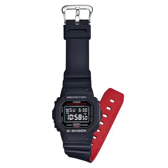 萬年鐘錶 - G-SHOCK  經典設計黑紅色調運動電子錶 DW-5600UHR-1  錶徑 : 42.8mm