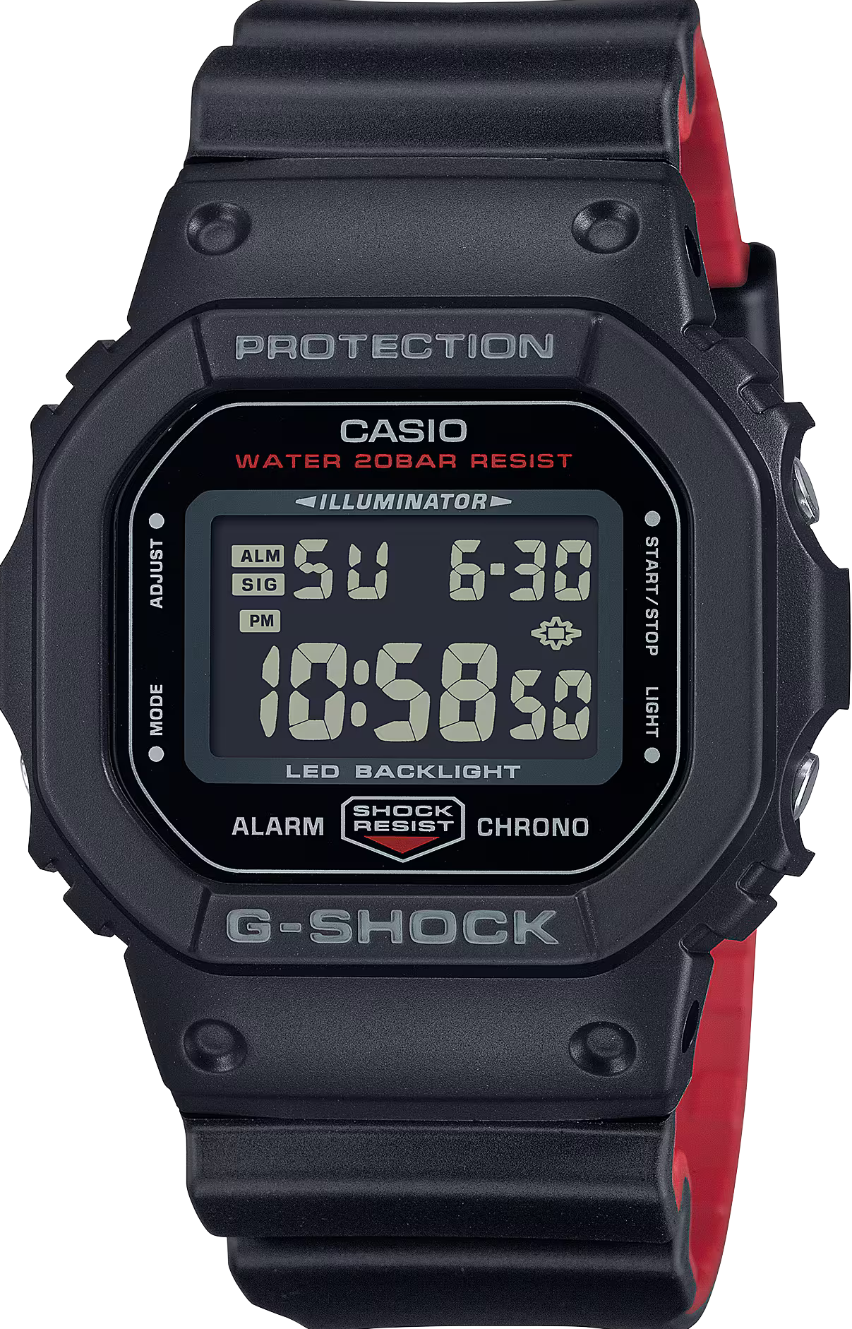 萬年鐘錶 - G-SHOCK  經典設計黑紅色調運動電子錶 DW-5600UHR-1  錶徑 : 42.8mm