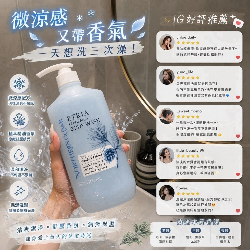ETRIA北國雪松涼感沐浴乳1100mL大容量