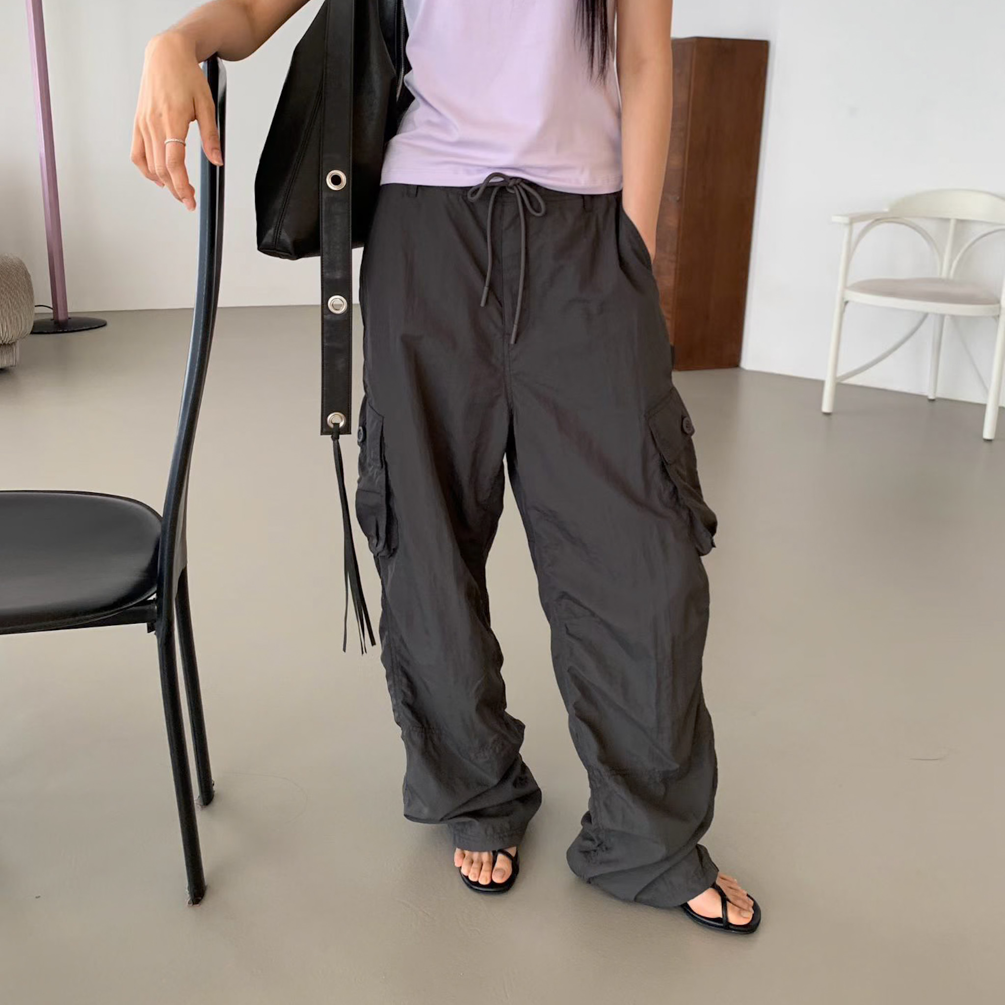 G04綁帶率性休閒褲(寶藍/墨黑)