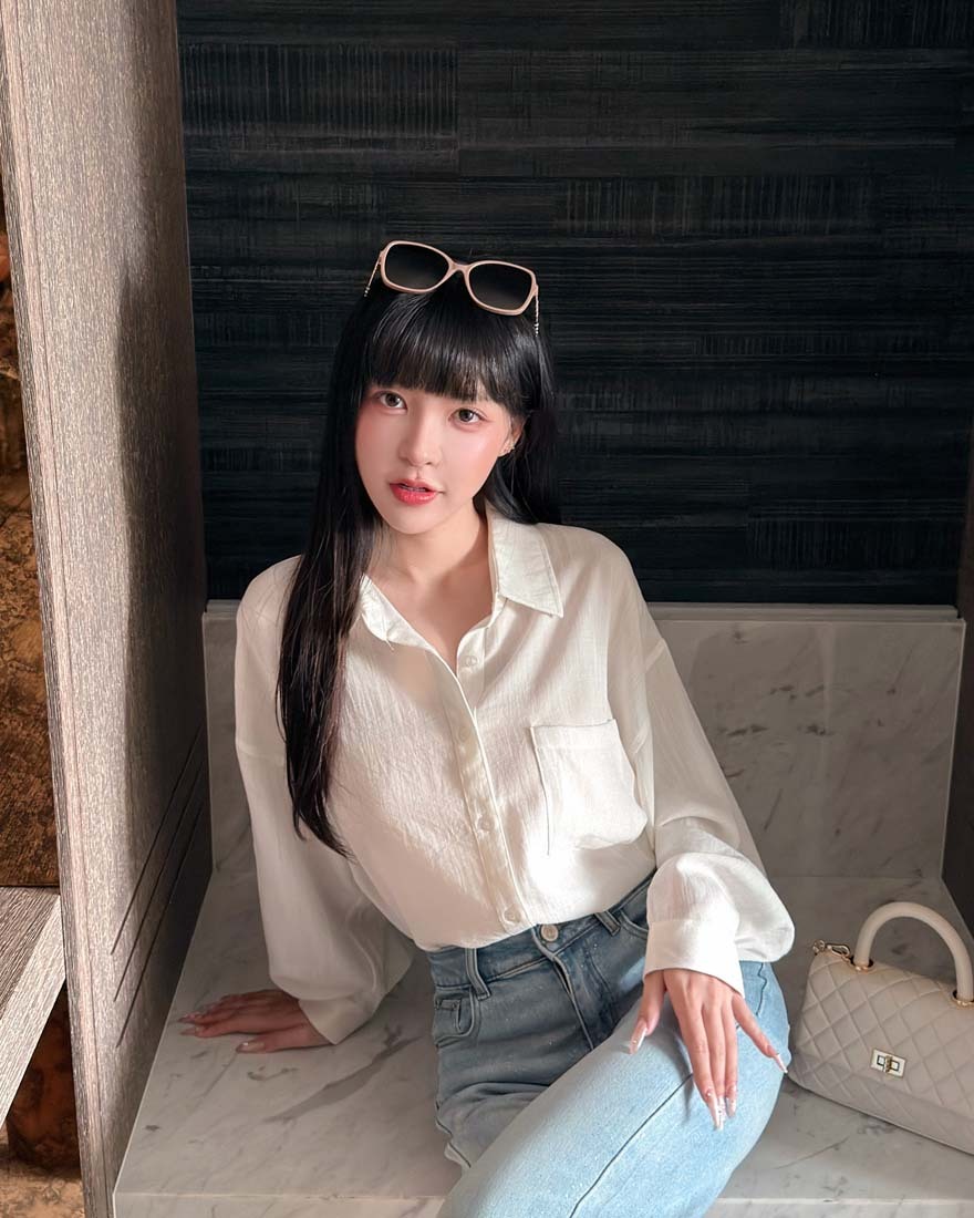 LINA LINA都會日章口袋造型質感棉麻襯衫-簡約白