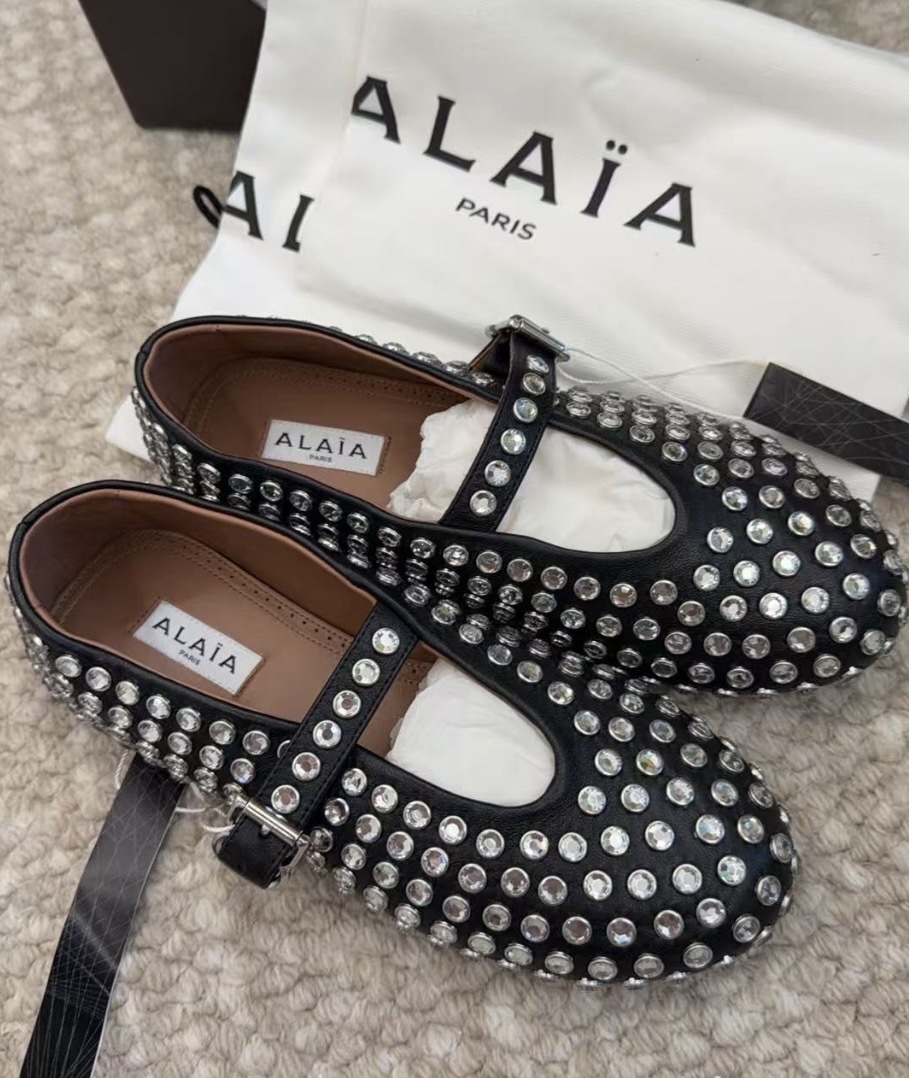 Alaia Black Embellished Ballet Flats