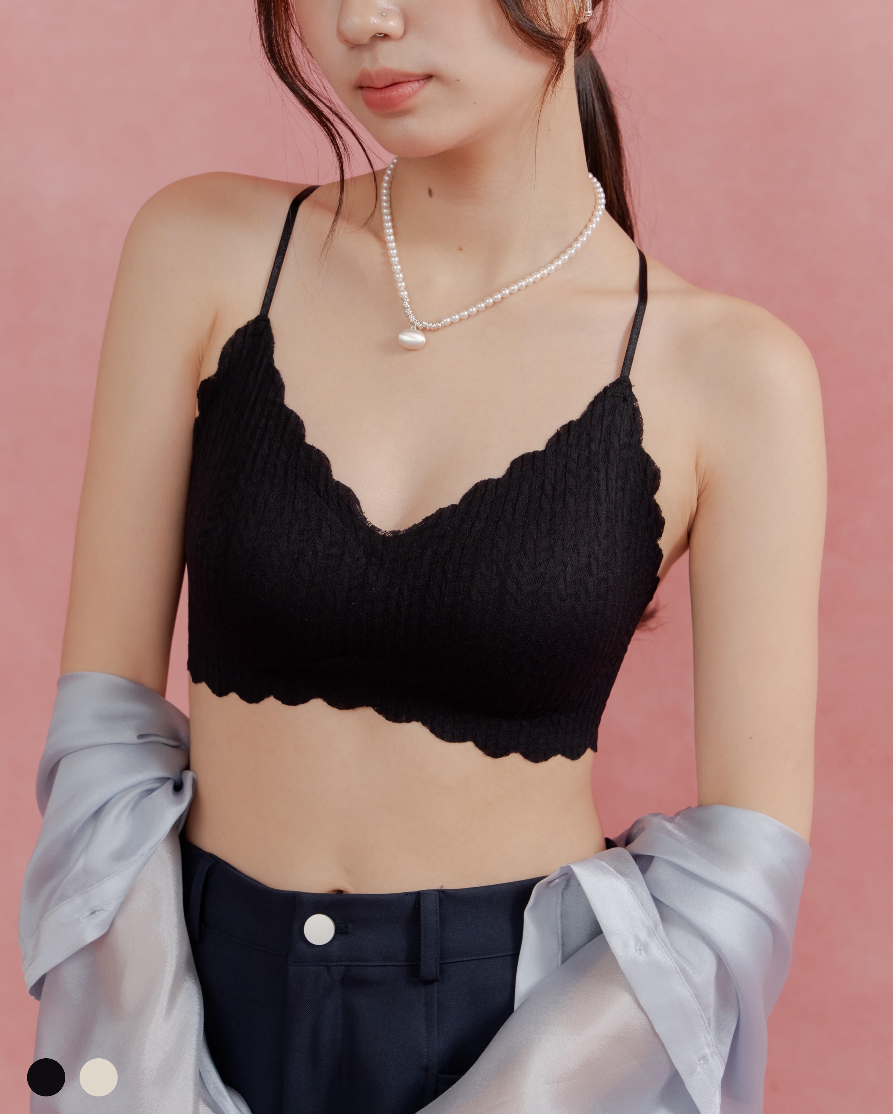 法式壓紋花邊交叉美背小可愛