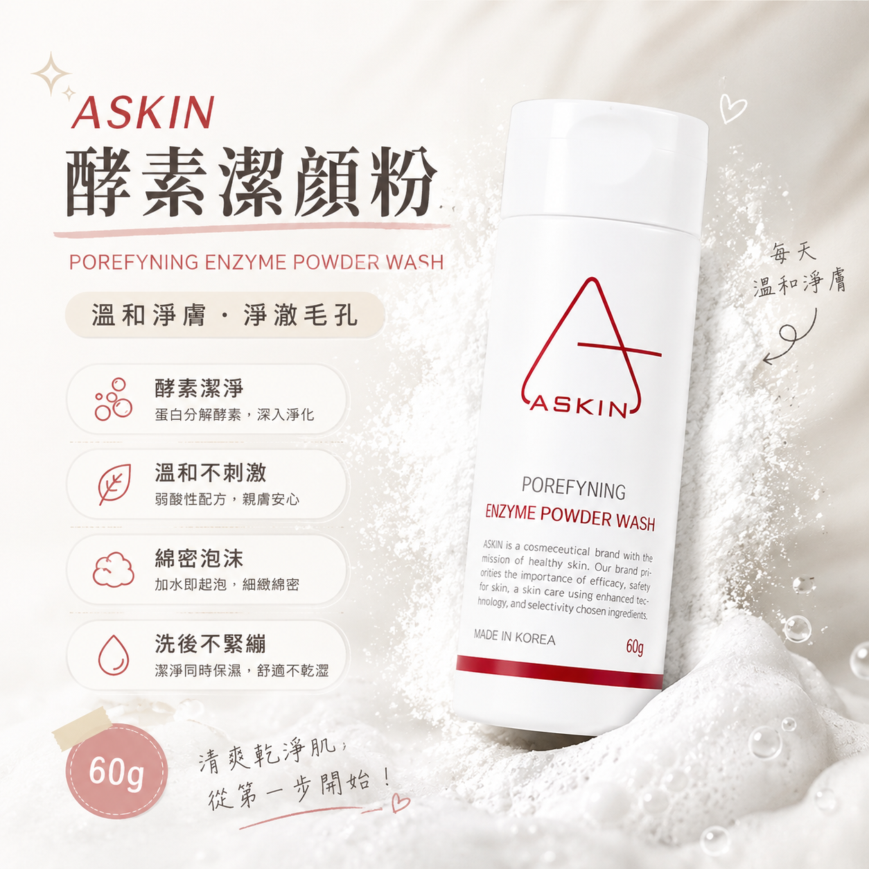 【直播】ASKIN LX080317 POREFYNING ENZYME POWDER WASH 60g