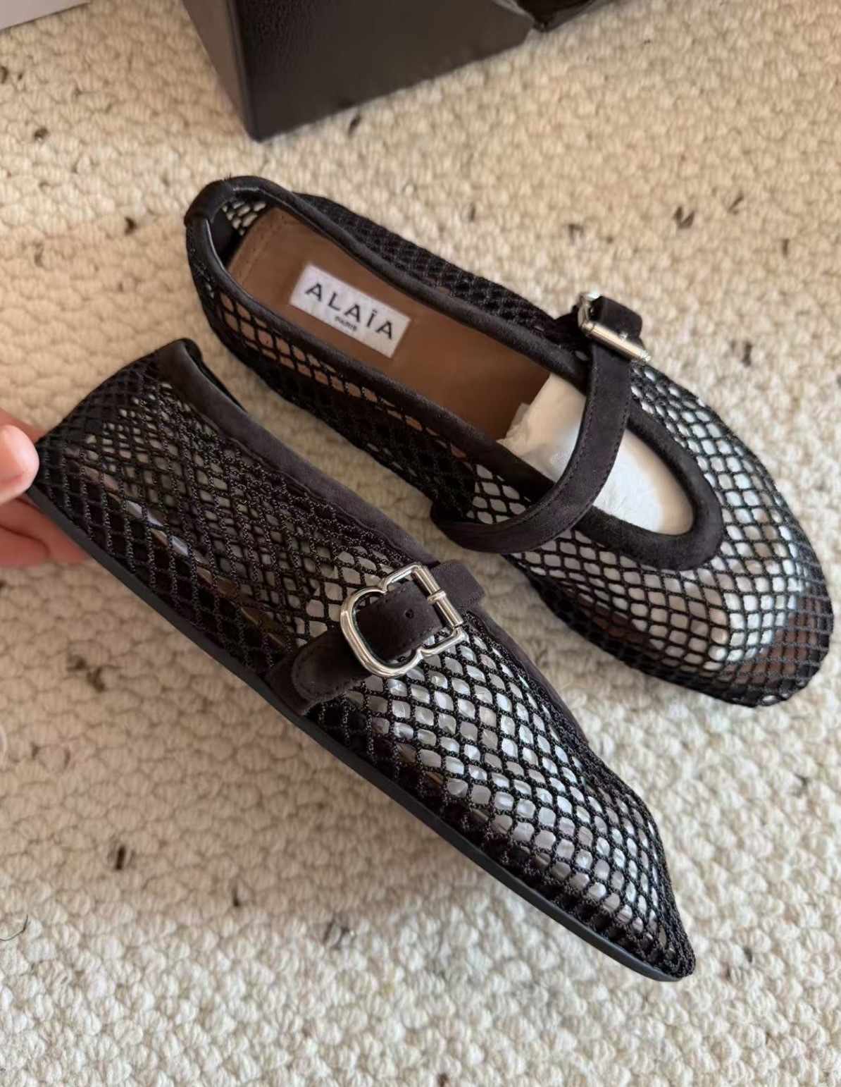 Alaia suede-trimmed mesh ballet flats
