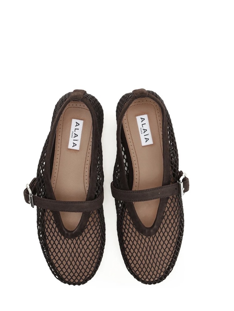 Alaia suede-trimmed mesh ballet flats