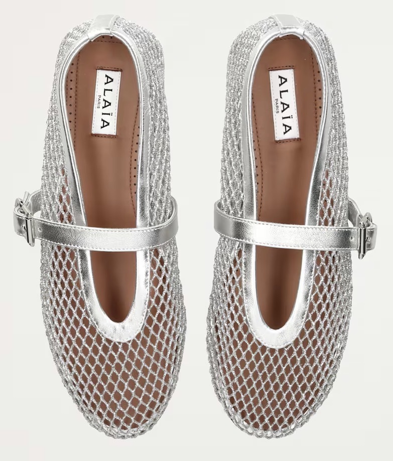 Alaia Leather Mesh Ballet Flats  銀色漁網鞋