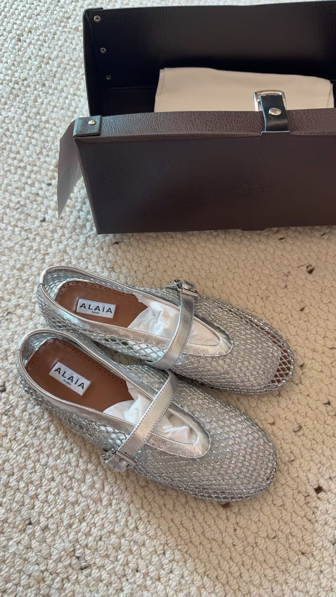 Alaia Leather Mesh Ballet Flats  銀色漁網鞋