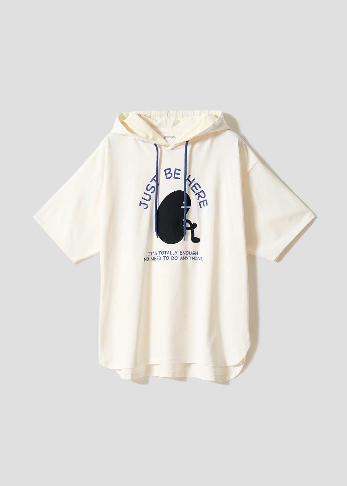 日本預訂 graniph GH Beautiful Shadow "Just Be Here" | Oversized Short-Sleeve Hoodie COOL TOUCH 白