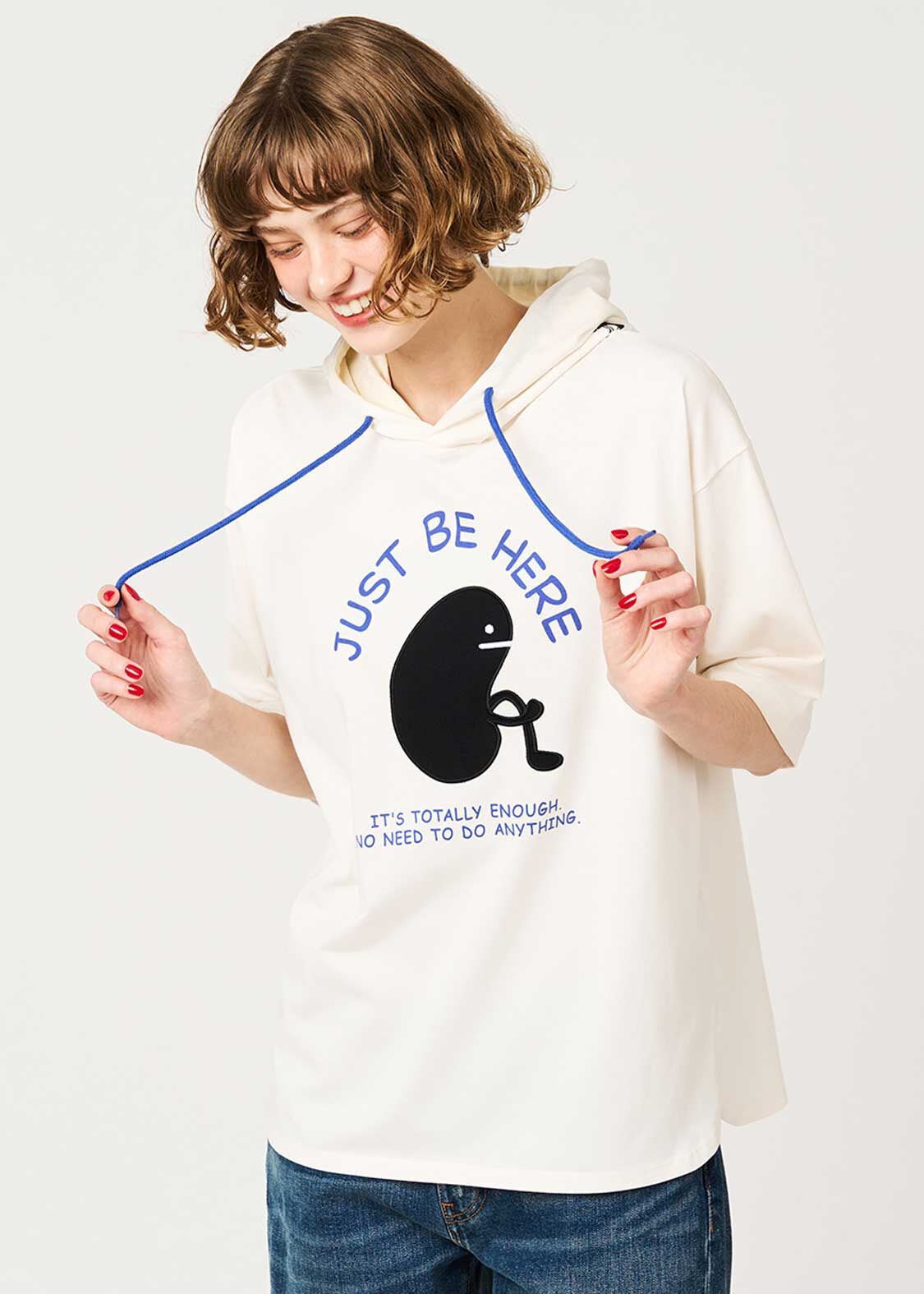 日本預訂 graniph GH Beautiful Shadow "Just Be Here" | Oversized Short-Sleeve Hoodie COOL TOUCH 白