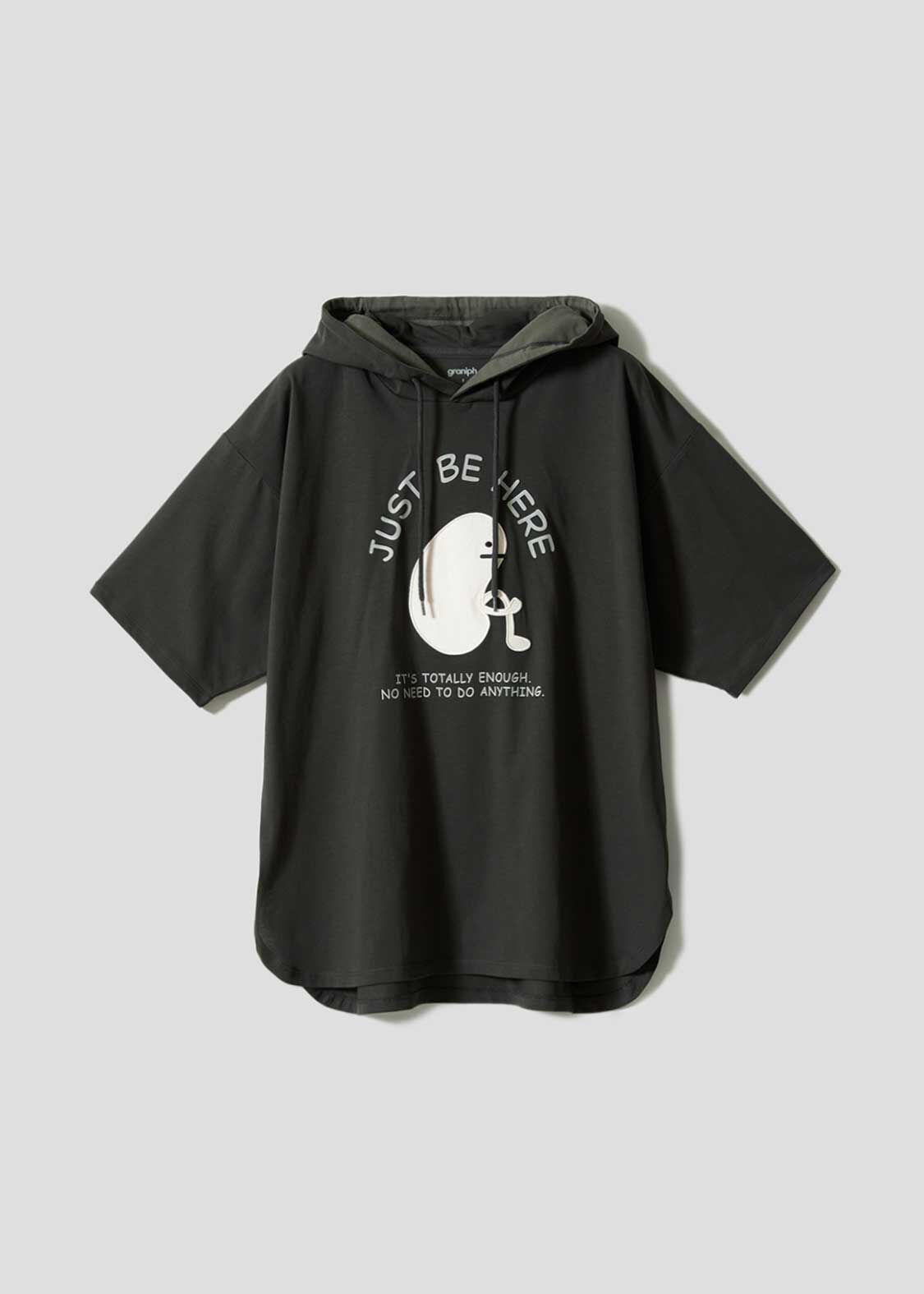 日本預訂 graniph GH Beautiful Shadow "Just Be Here" | Oversized Short-Sleeve Hoodie COOL TOUCH 黑