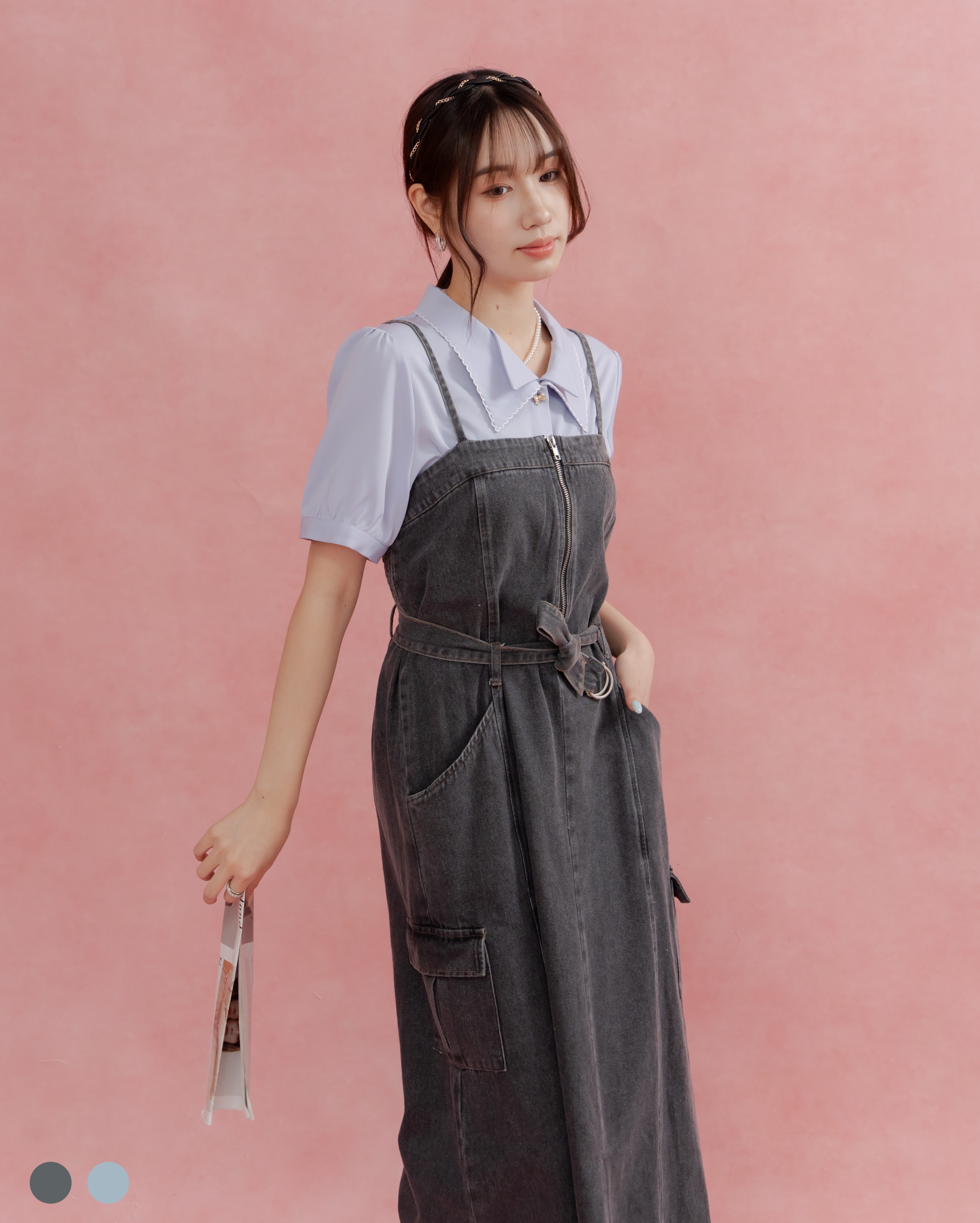 工裝牛仔口袋吊帶裙