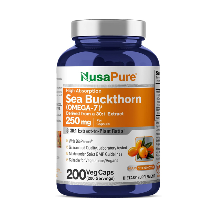 美國NusaPure 沙棘奧米加-7+ 黑胡椒, 7500 毫克, 200粒膠囊