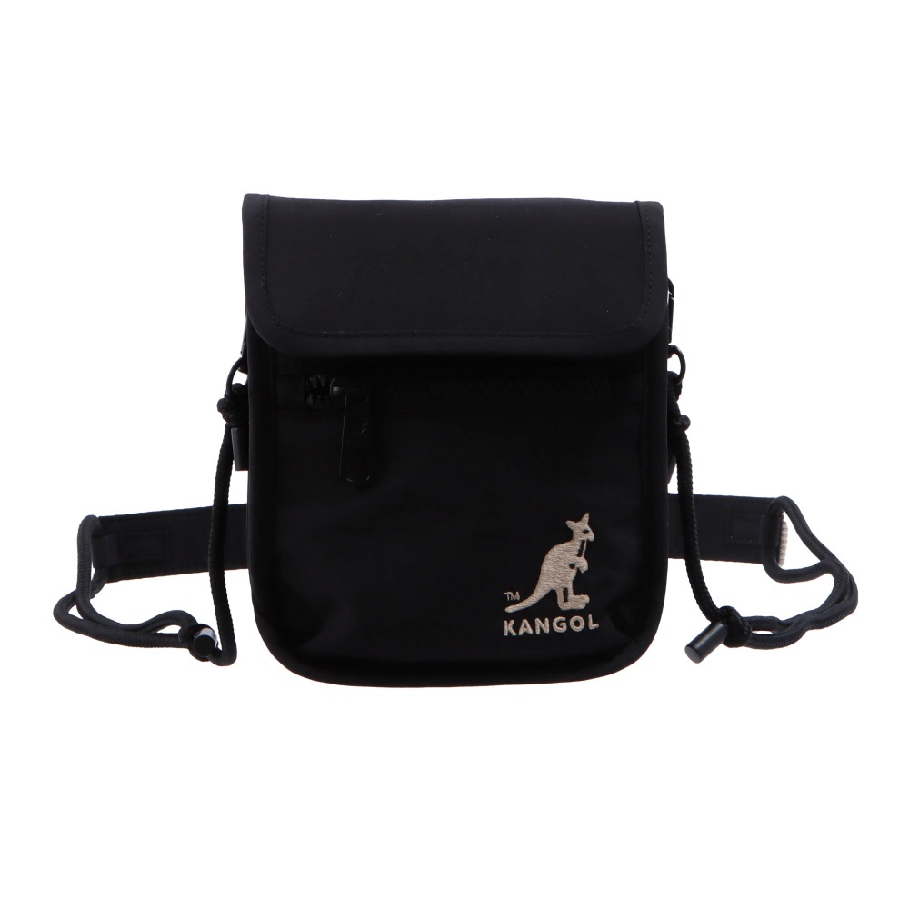 KANGOL 側背包 黑色 水洗 尼龍 翻蓋 隨身小包 6525170420