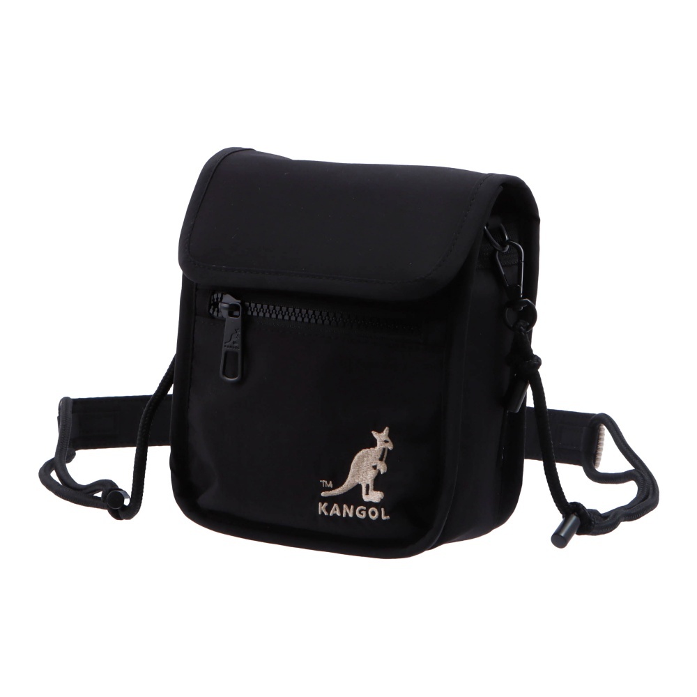 KANGOL 側背包 黑色 水洗 尼龍 翻蓋 隨身小包 6525170420