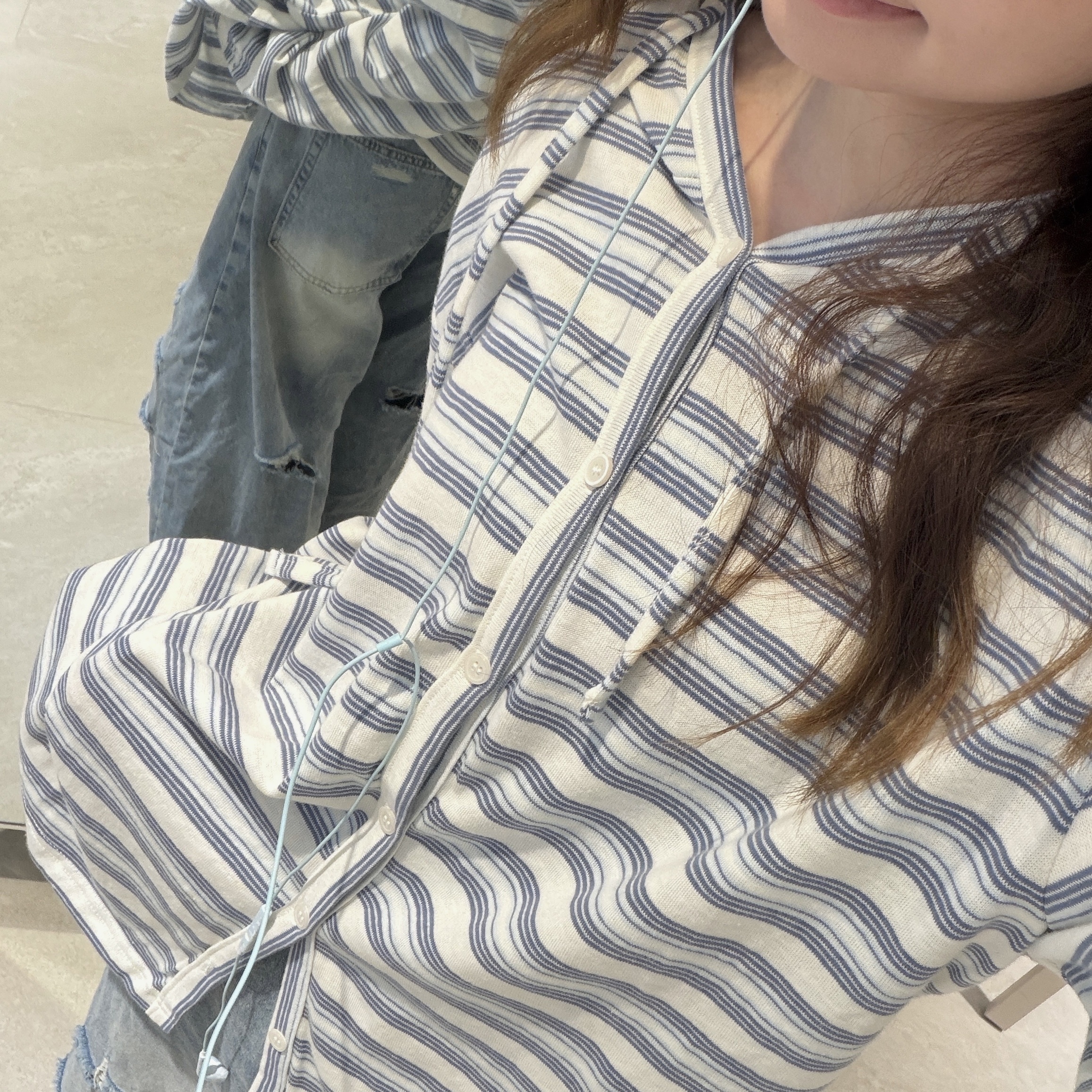 正韓條紋連帽上衣（外套）