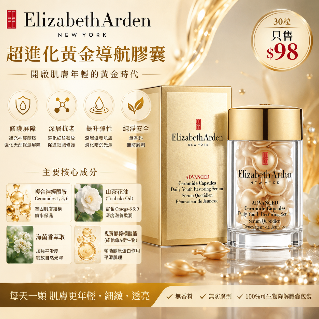 【UB9993】Elizabeth Arden 超進化黃金導航膠囊 (30粒)