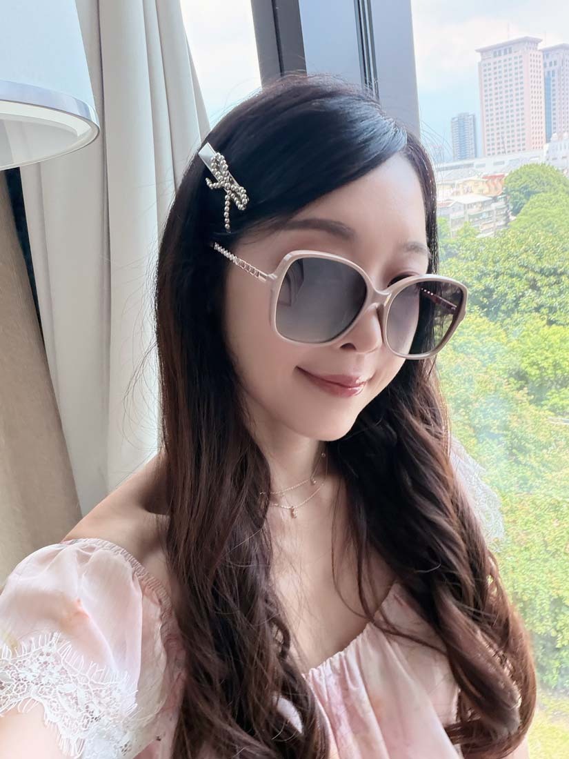 大牌潮流珍珠鍊條偏光太陽眼鏡-柔藕粉