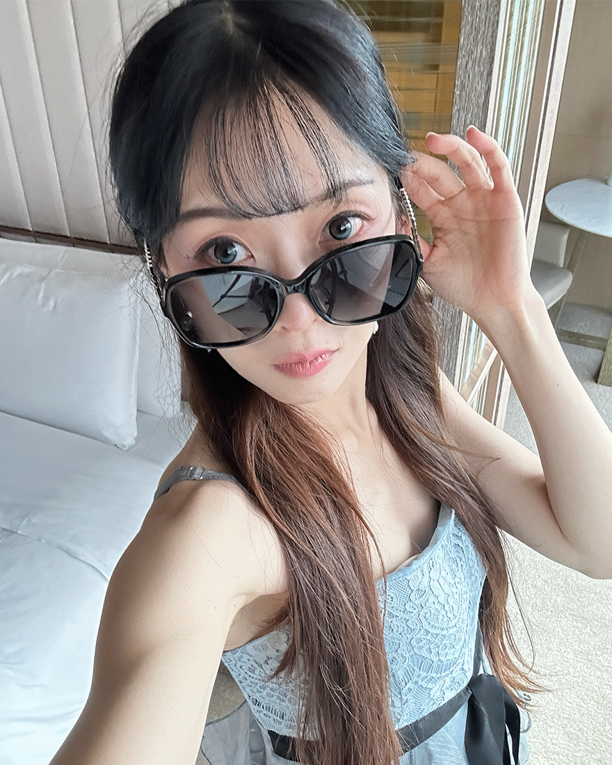 大牌潮流珍珠鍊條偏光太陽眼鏡-時髦黑