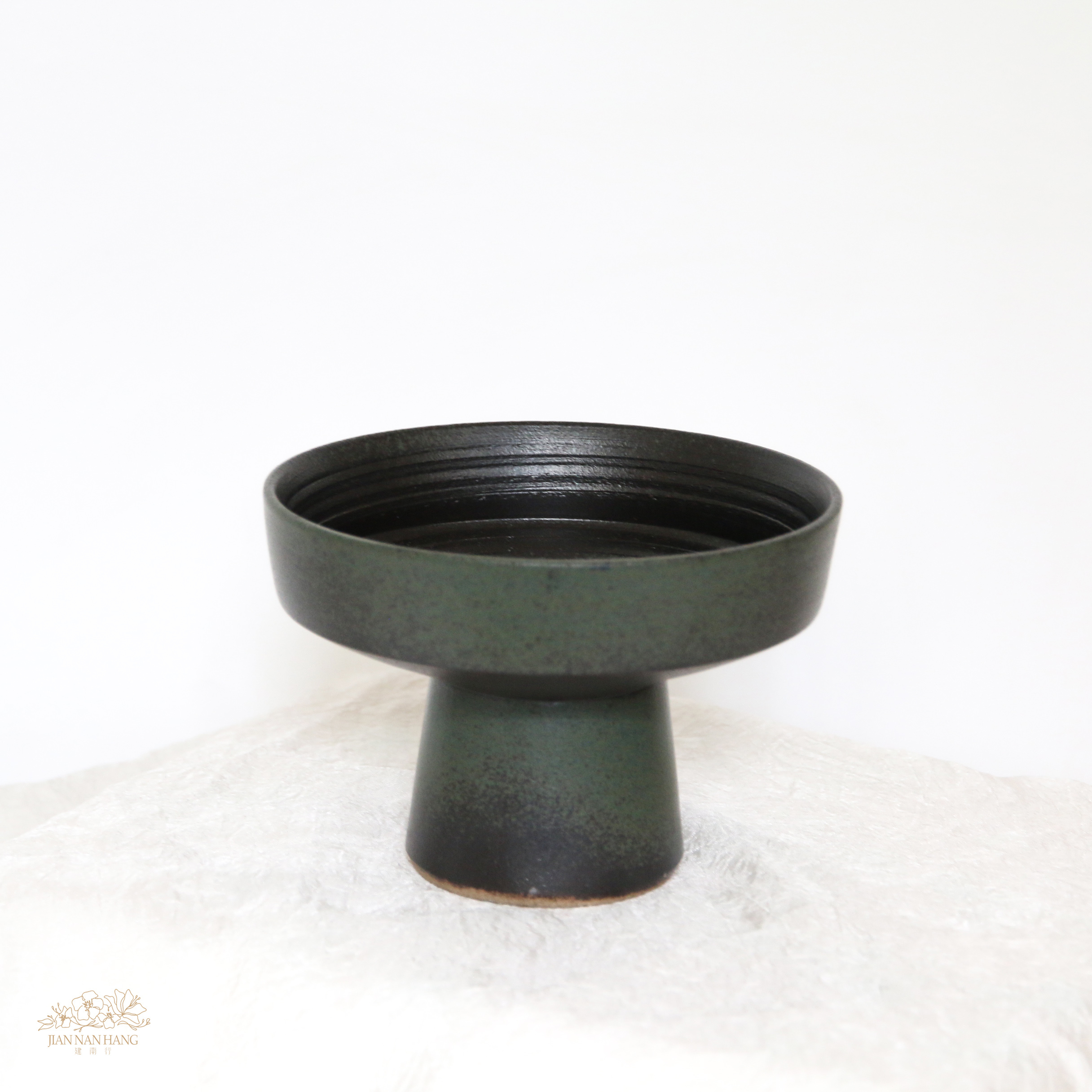 陶瓷花器 高腳缽 黑藍 2尺寸