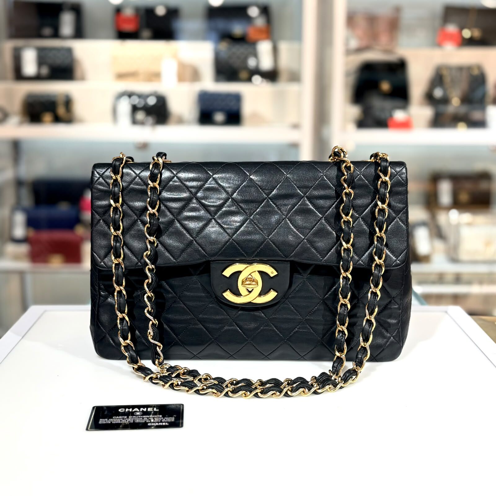 95%NEW二手CHANEL VINTAGE JUMBO SINGLE FLAP 黑色羊皮/24K鍍金扣 #香奈兒中古袋 #香榭站正品