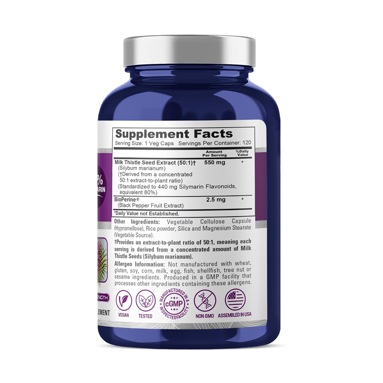 美國NusaPure 奶薊/水飛薊精華+黑胡椒27500毫克 ,120 粒膠囊