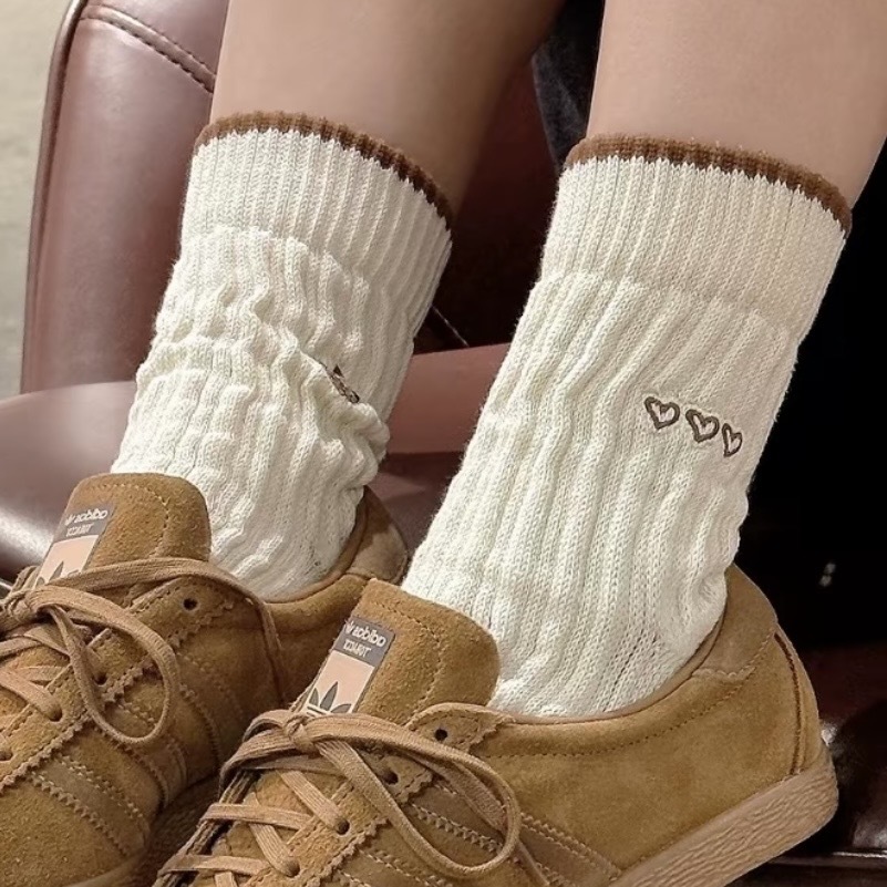 ADIDAS ORIGINALS 愛心 米白 棕線 長襪 JX9051