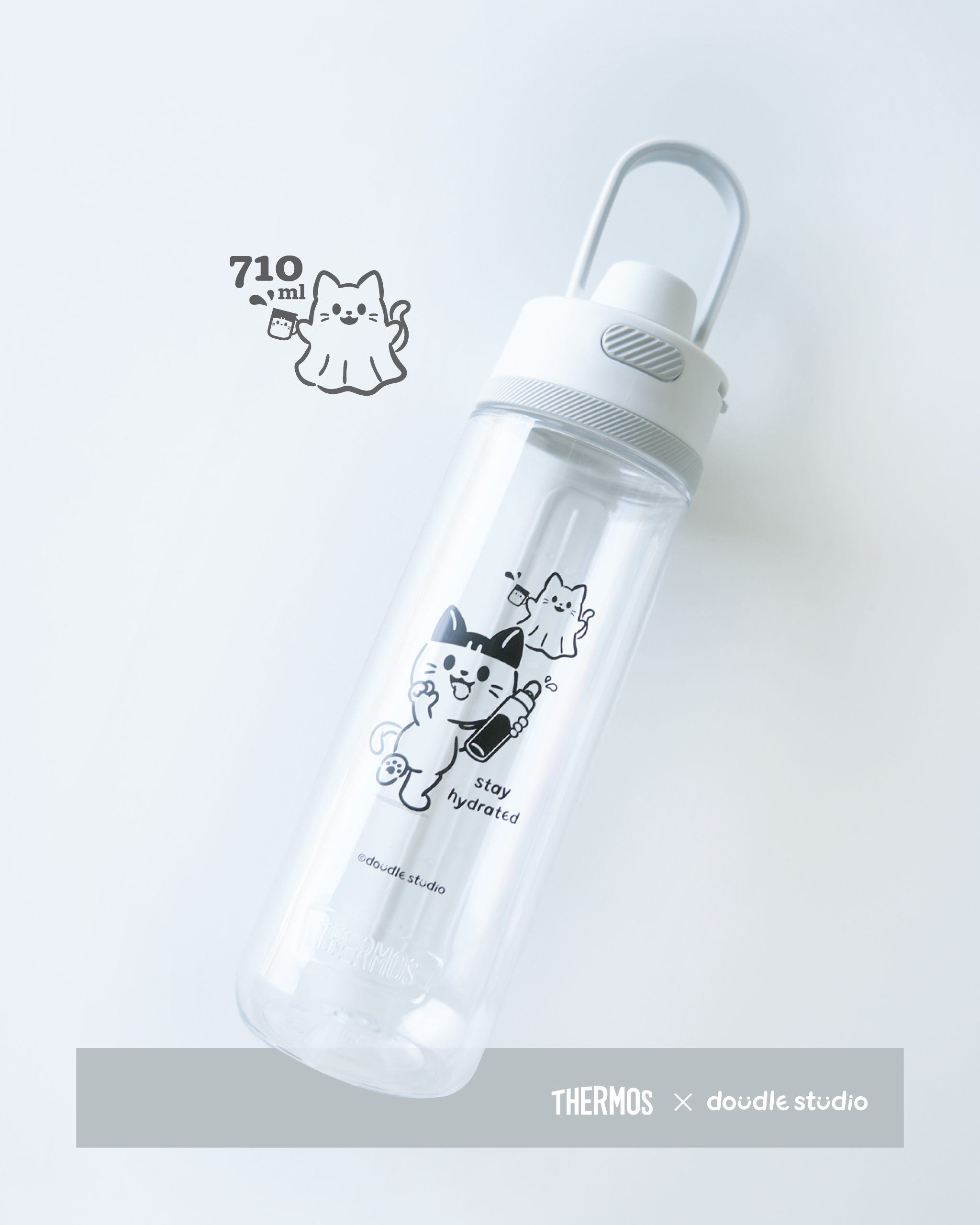 【THERMOS膳魔師】輕水瓶_TP4329系列_710ml_靈魂喵喵喝水魂