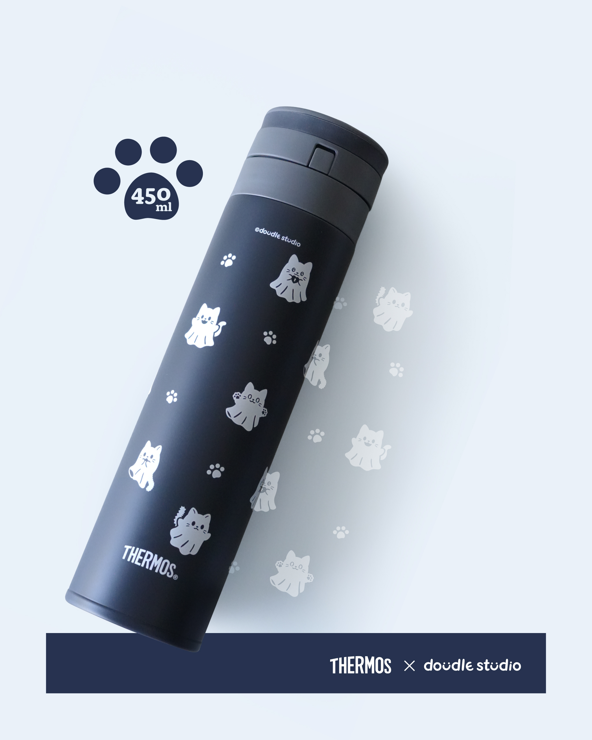 【THERMOS膳魔師】保溫瓶_JNS-454系列_450ml_靈魂喵喵貓掌魂