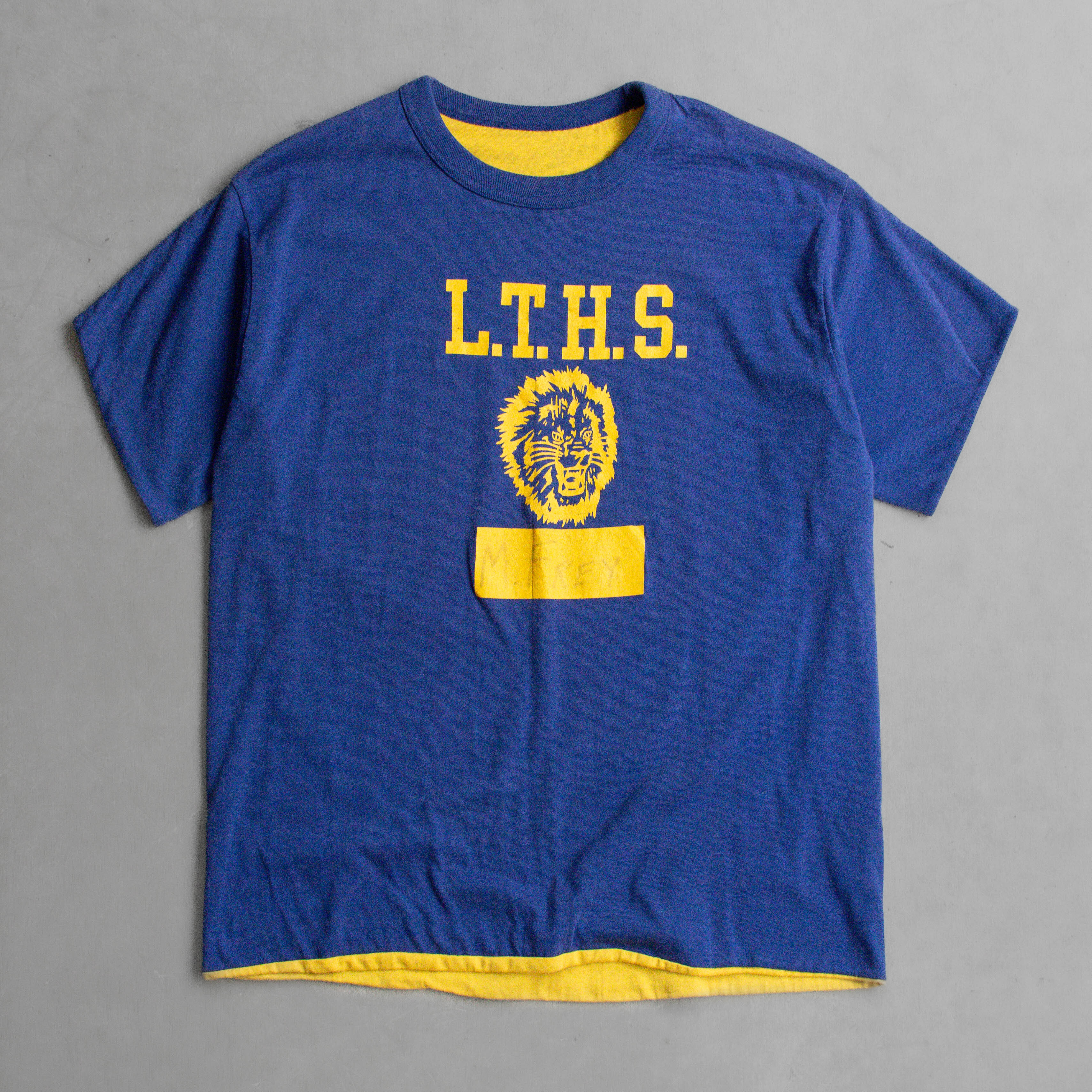 70-80S VINTAGE REVERSIBLE TEE 美國 藍黃 三段 獅子 雙面穿 短袖 T恤