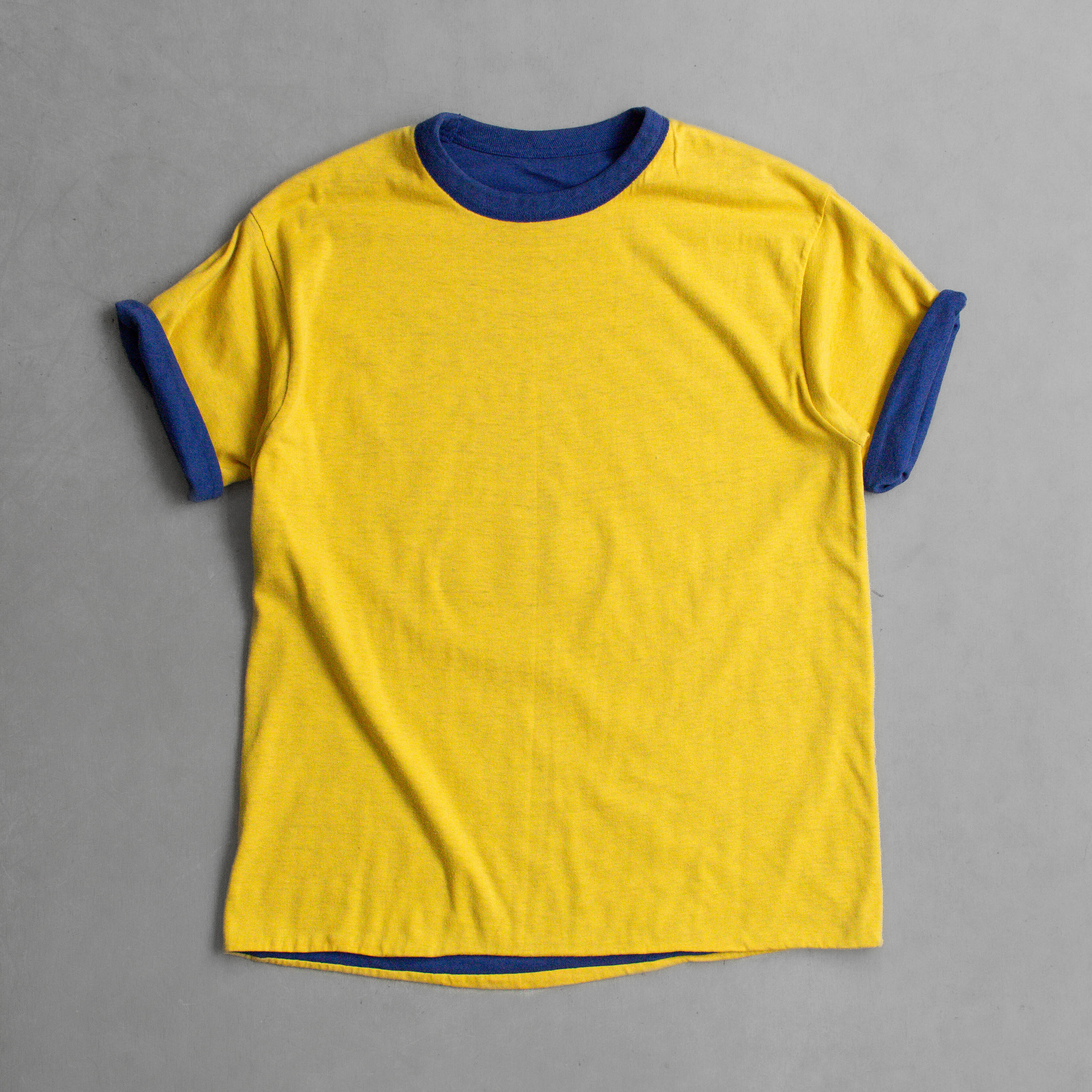 70-80S VINTAGE REVERSIBLE TEE 美國 藍黃 三段 獅子 雙面穿 短袖 T恤