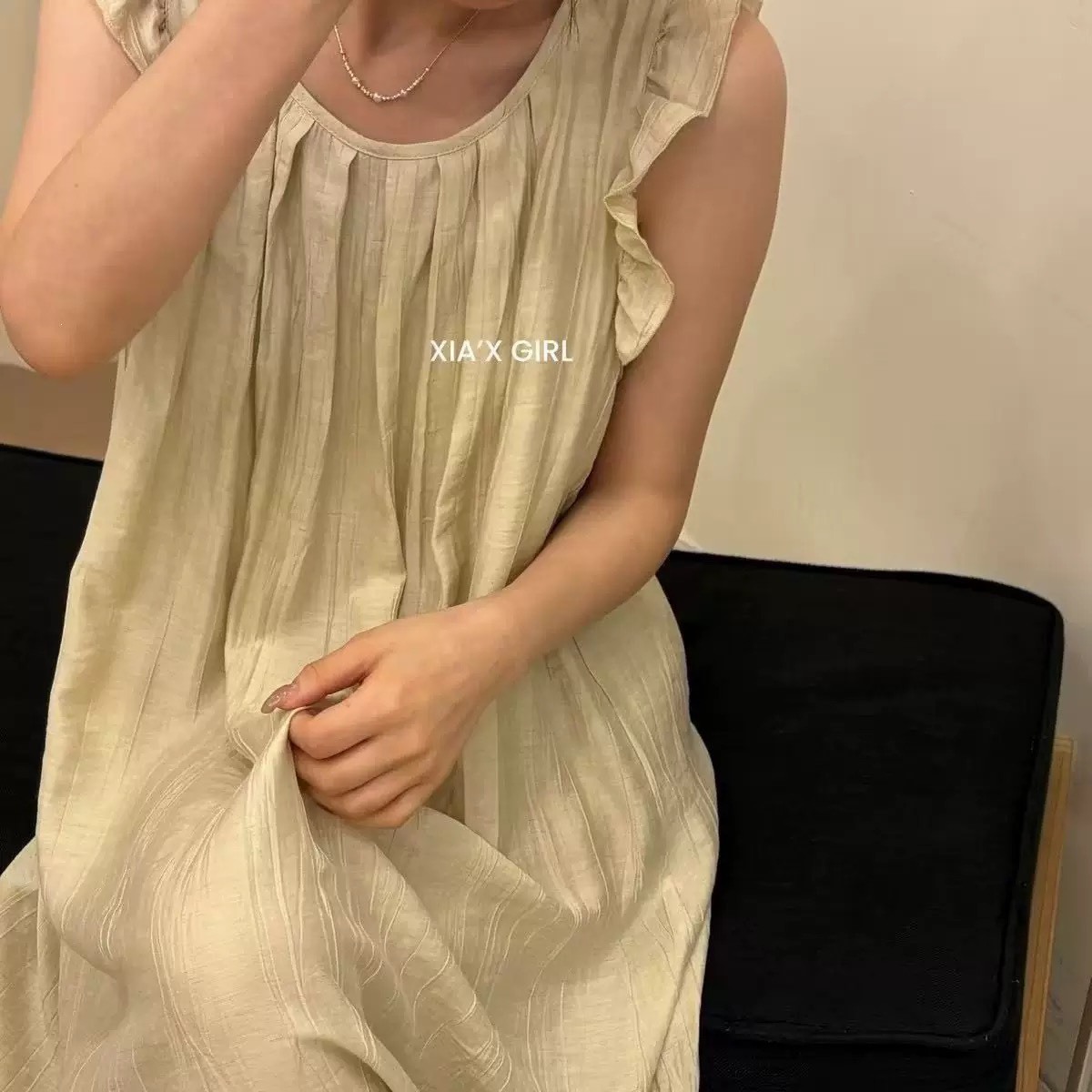 No.681 清新亞麻胸墊連身居家服