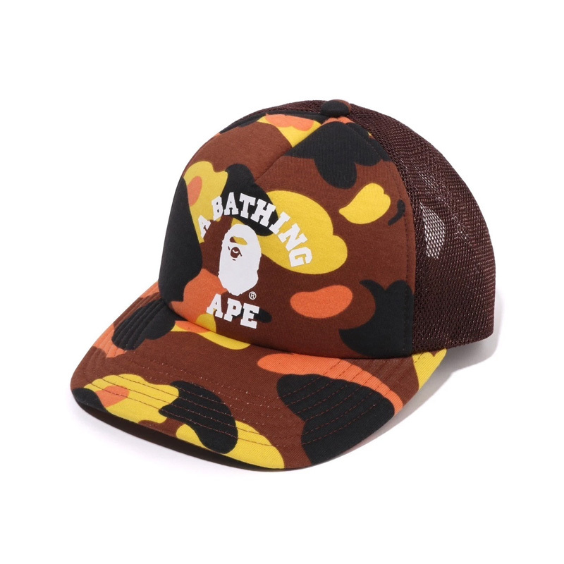 BAPE 1st Camo College Mesh Cap 迷彩拼接 網格 大學猿棒球帽 咖啡 1L80180001-OE [台灣現貨]