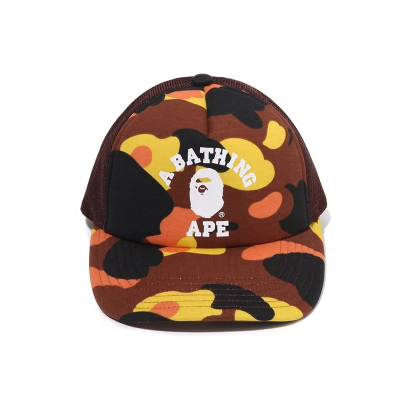 BAPE 1st Camo College Mesh Cap 迷彩拼接 網格 大學猿棒球帽 咖啡 1L80180001-OE [台灣現貨]