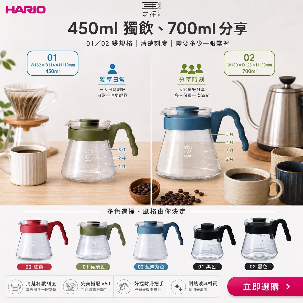Hario V60 好握 01 02 黑色咖啡壺