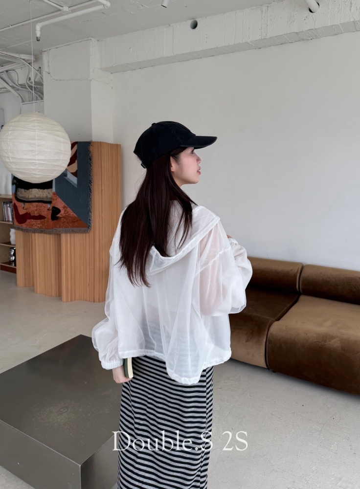 雙層透紗!連帽拉鍊休閒外套*3色