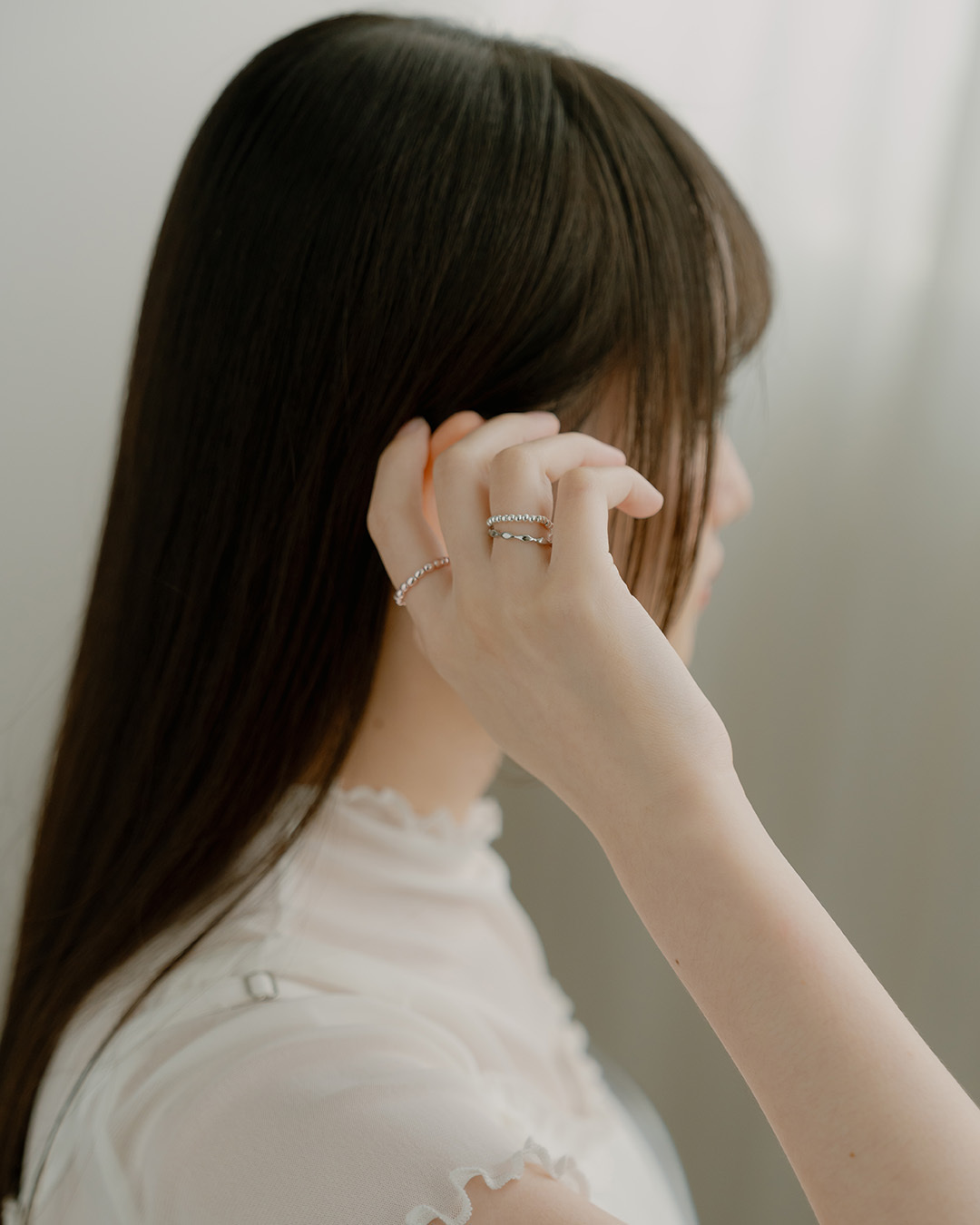 Simple pink beaded ring set of five【07060277】in stock+pre-order