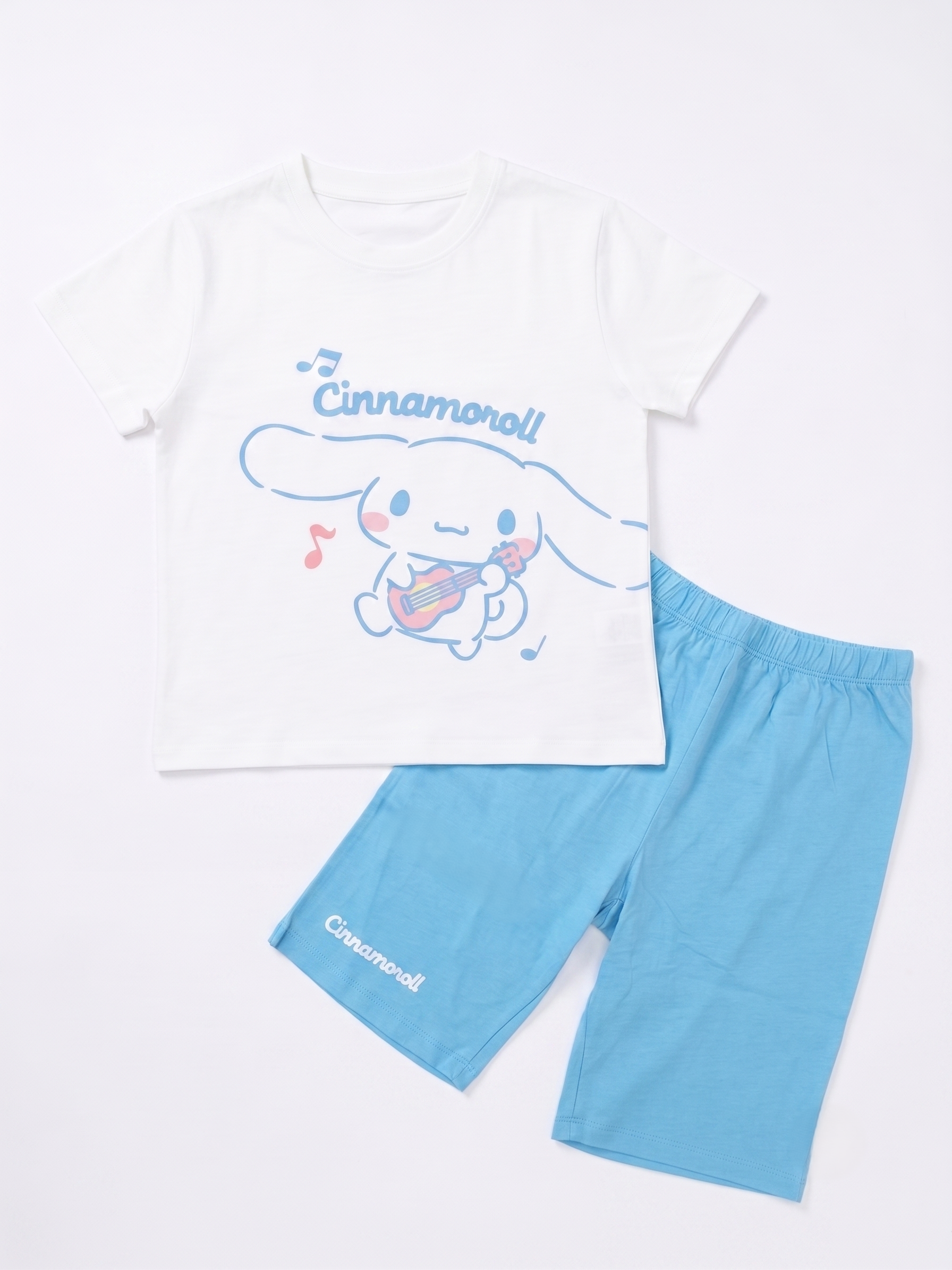 【Petit House】Sanrio Cinnamoroll Kids Guitar Music Short-Sleeve Loungewear Set (T-shirt & Shorts) - White/Sea Blue