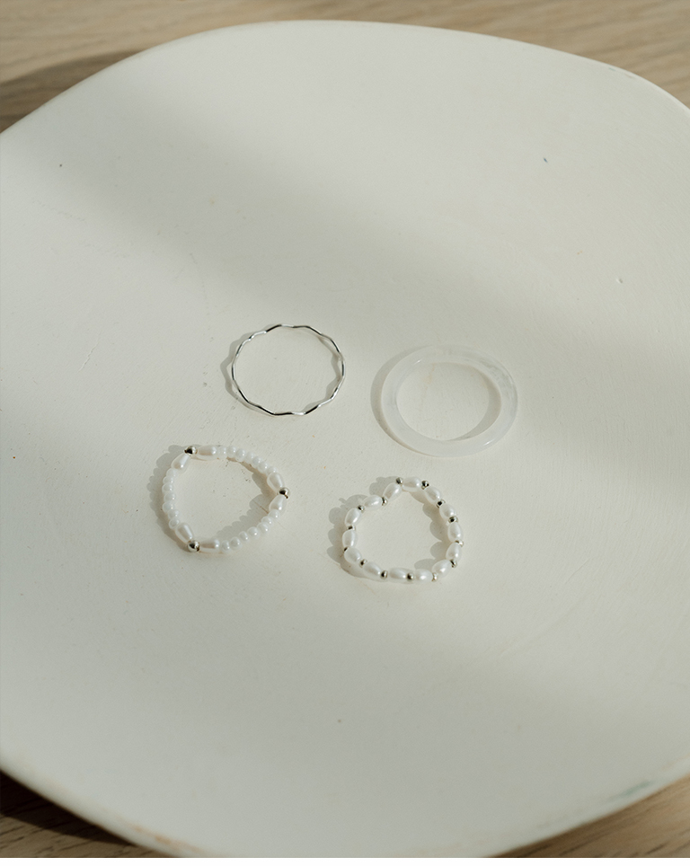 Simple Pearl Beaded Ring Set of Five【07060275】in stock+pre-order