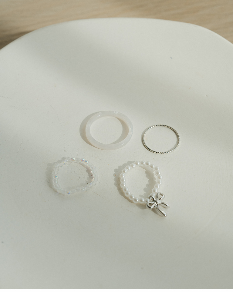 Simple bow pendant pearl beaded ring four-piece set【07060276】in stock+pre-order