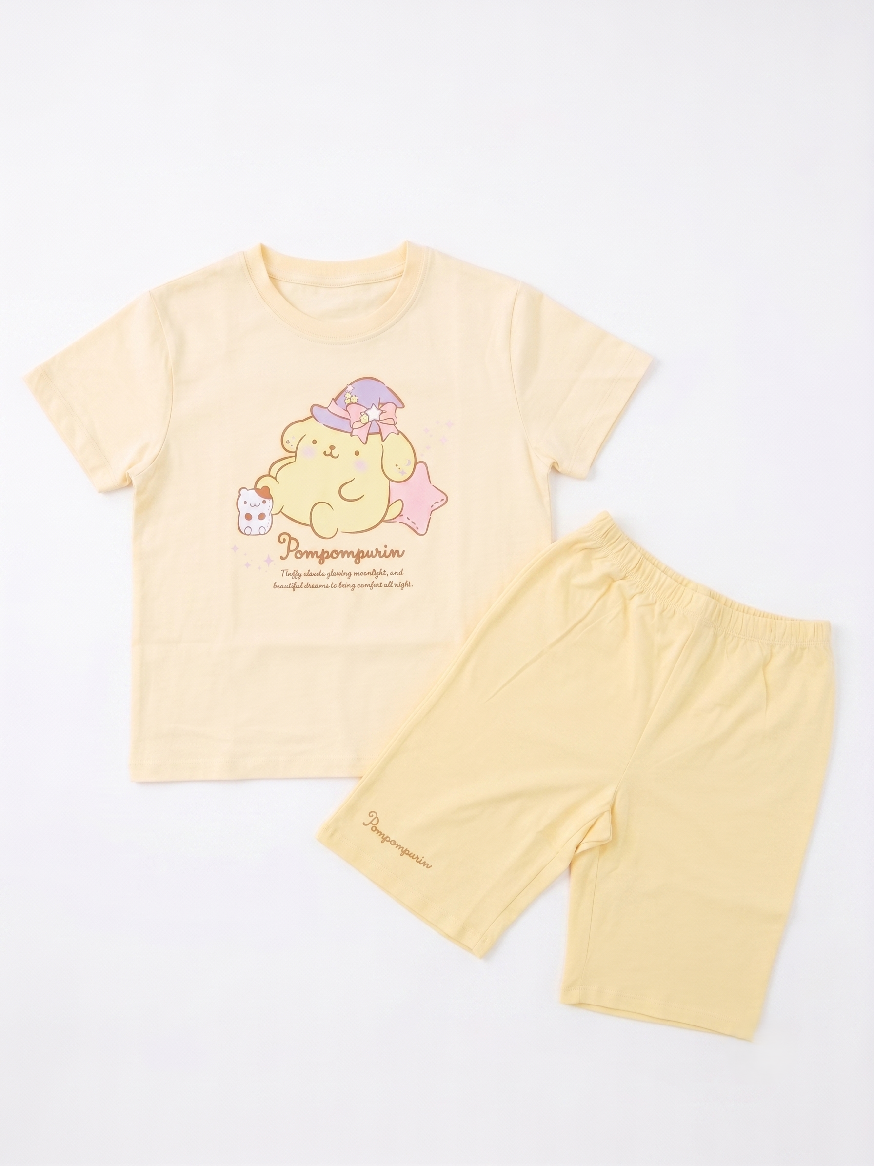 【Petit House】Sanrio Pompompurin 100% Cotton Kids Short-Sleeve Lounge Wear Set - Light Yellow