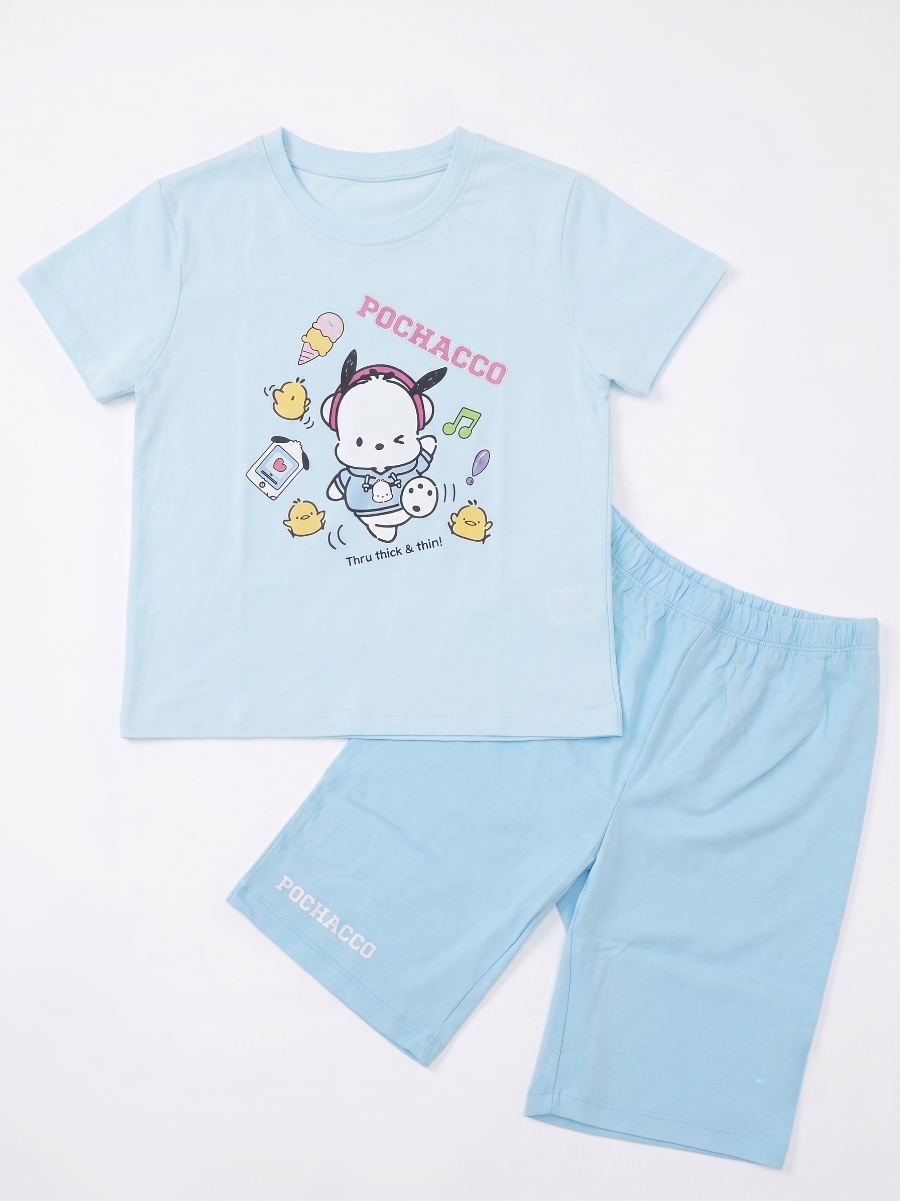 【Petit House】Sanrio Pochacco 100% Cotton Kids Short-Sleeve Lounge Wear Set - Light Blue
