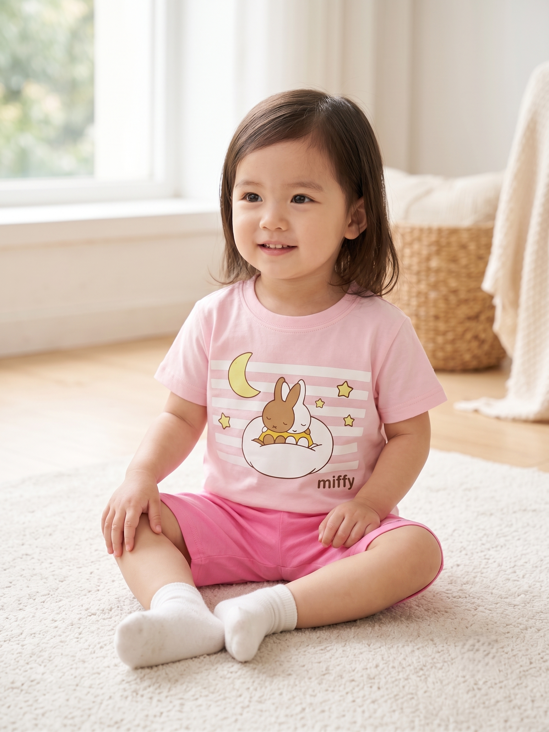 【Petit House】Miffy Kids Goodnight Moon Short-Sleeve Loungewear Set (T-Shirt & Shorts) - Pink