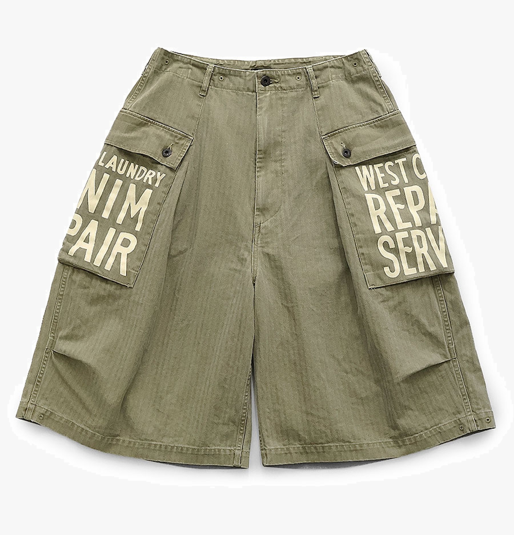KAPITAL 2026 Herringbone Jumbo Monkey Shorts (Factory Repair Print & Embroidery) - PRE ORDER ITEM (預訂中)
