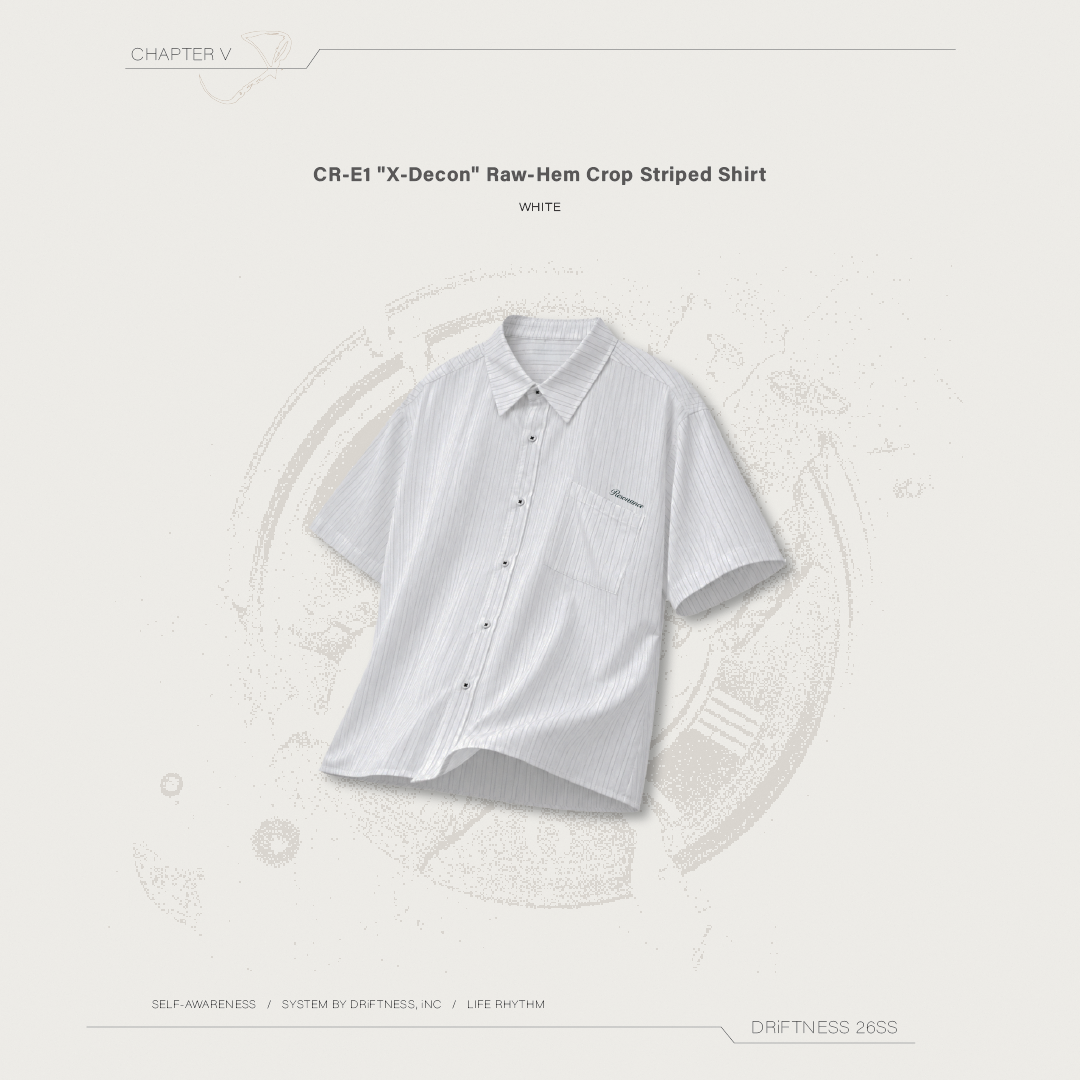 DRiFTNESS｜CR-E1 "X-Decon" 不收邊短版條紋襯衫 男裝短袖襯衫 - White
