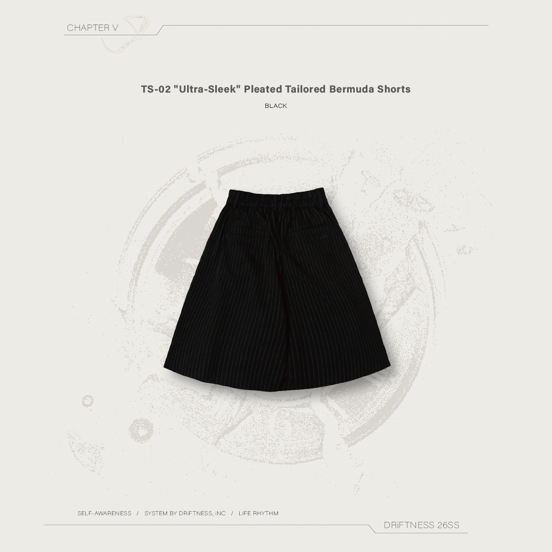 DRiFTNESS｜TS-02 "Ultra-Sleek" 褶線立體條紋六分褲 - Black