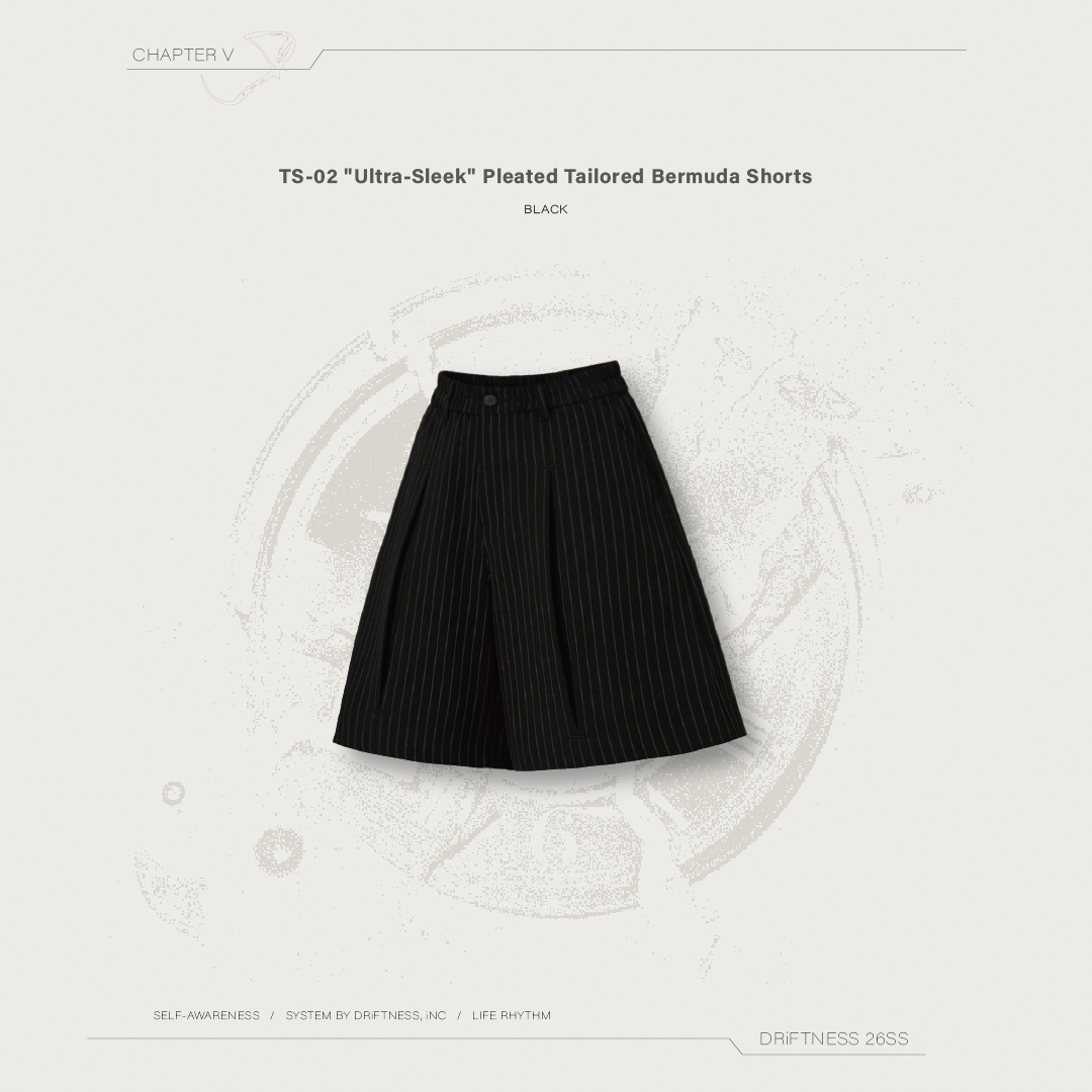DRiFTNESS｜TS-02 "Ultra-Sleek" 褶線立體條紋六分褲 - Black