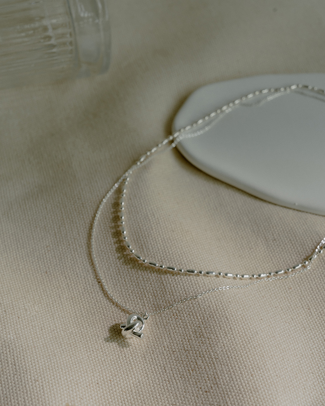 Rice grain knot design stacked necklace two-piece set【07040401】in stock+pre-order