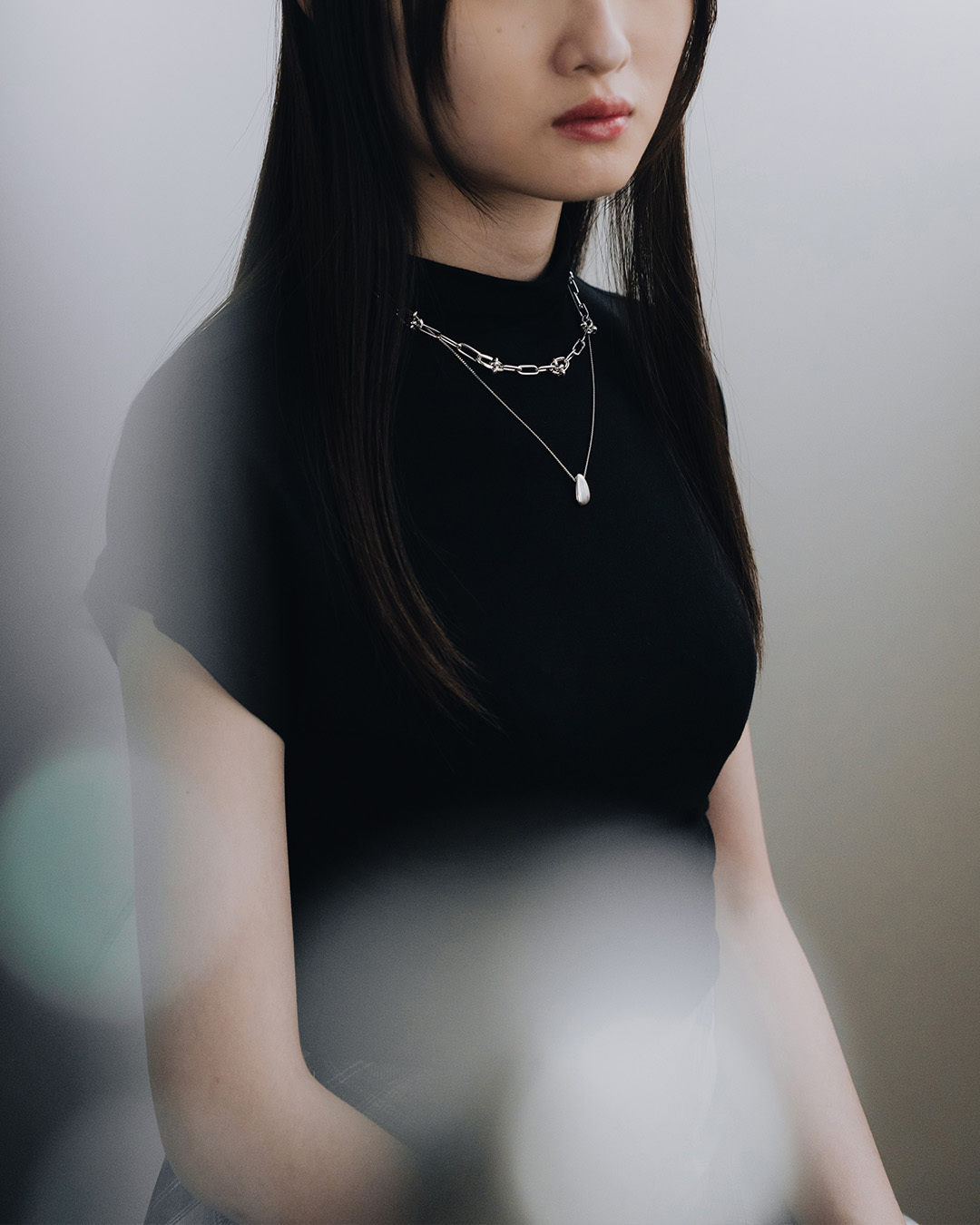 Double-layered bead-shaped chain clavicle necklace (two-piece set)【07040396】in stock+pre-order